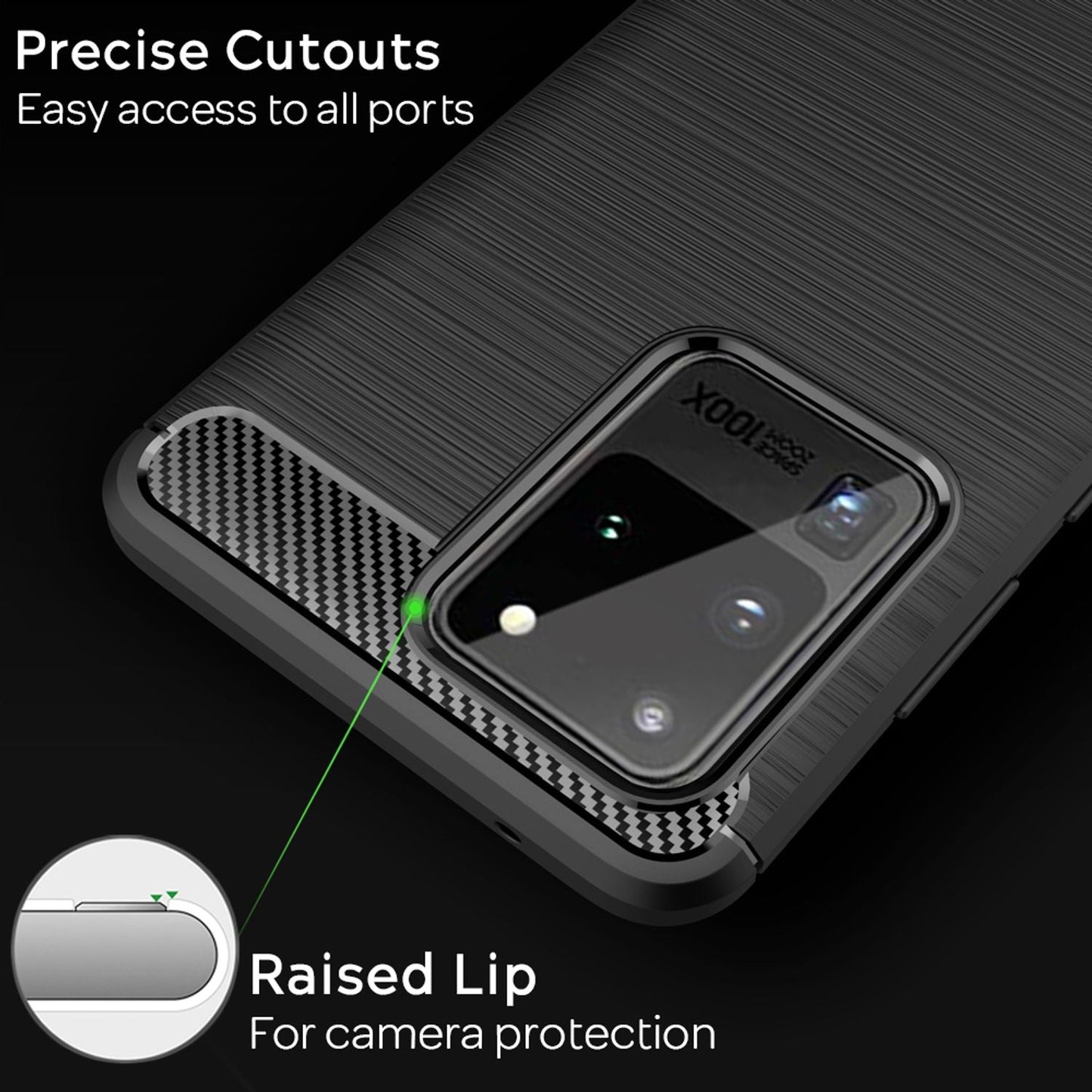 NALIA Carbon Look Phone Case for Samsung Galaxy S20 Ultra, Silicone Cover Case