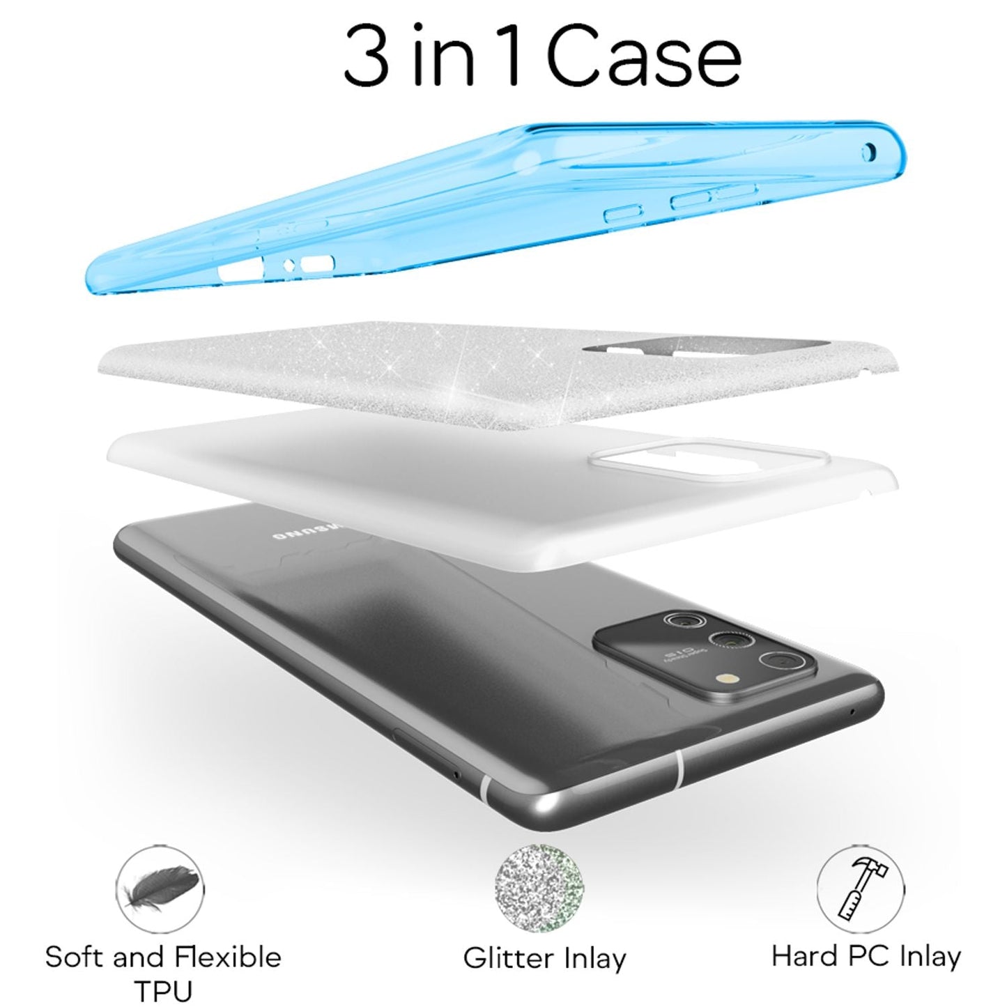 NALIA Glitrandi símahulstur fyrir Samsung Galaxy S10 Lite, Glitrandi sílikonhulstur