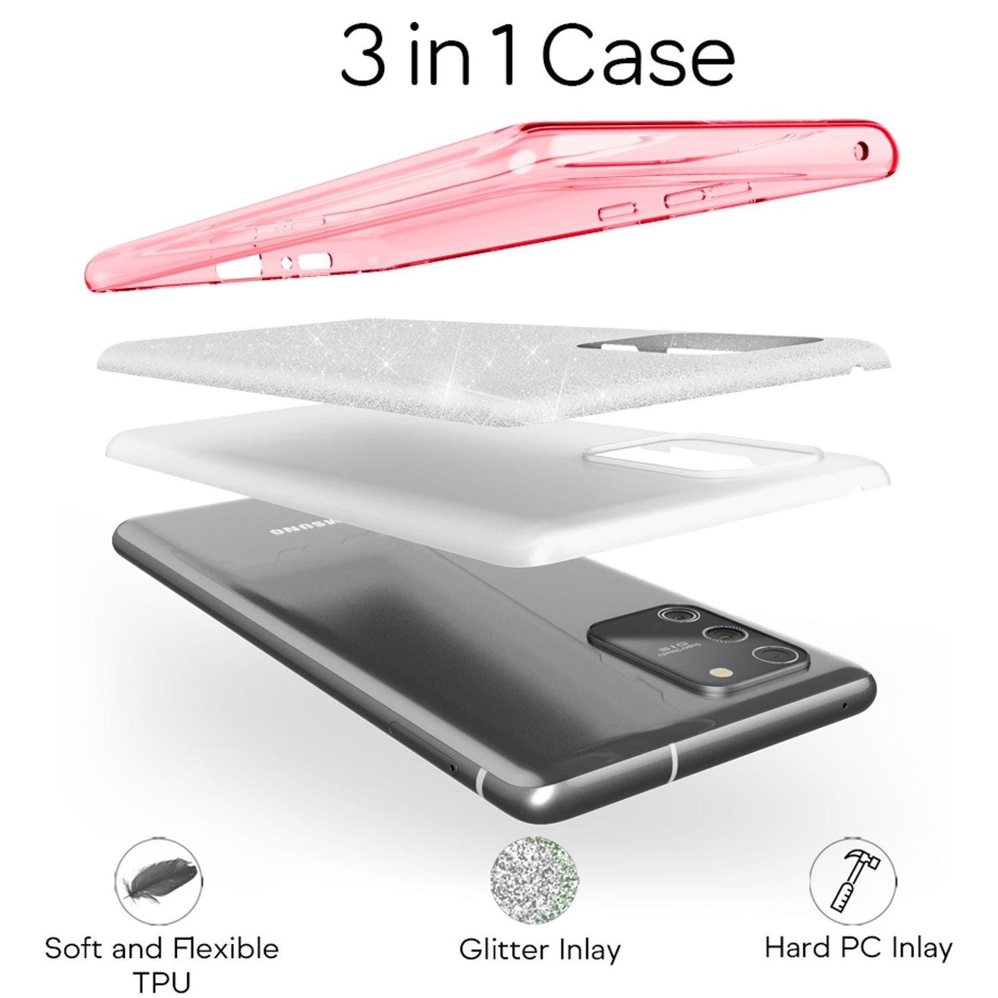 NALIA Glitrandi símahulstur fyrir Samsung Galaxy S10 Lite, Glitrandi sílikonhulstur