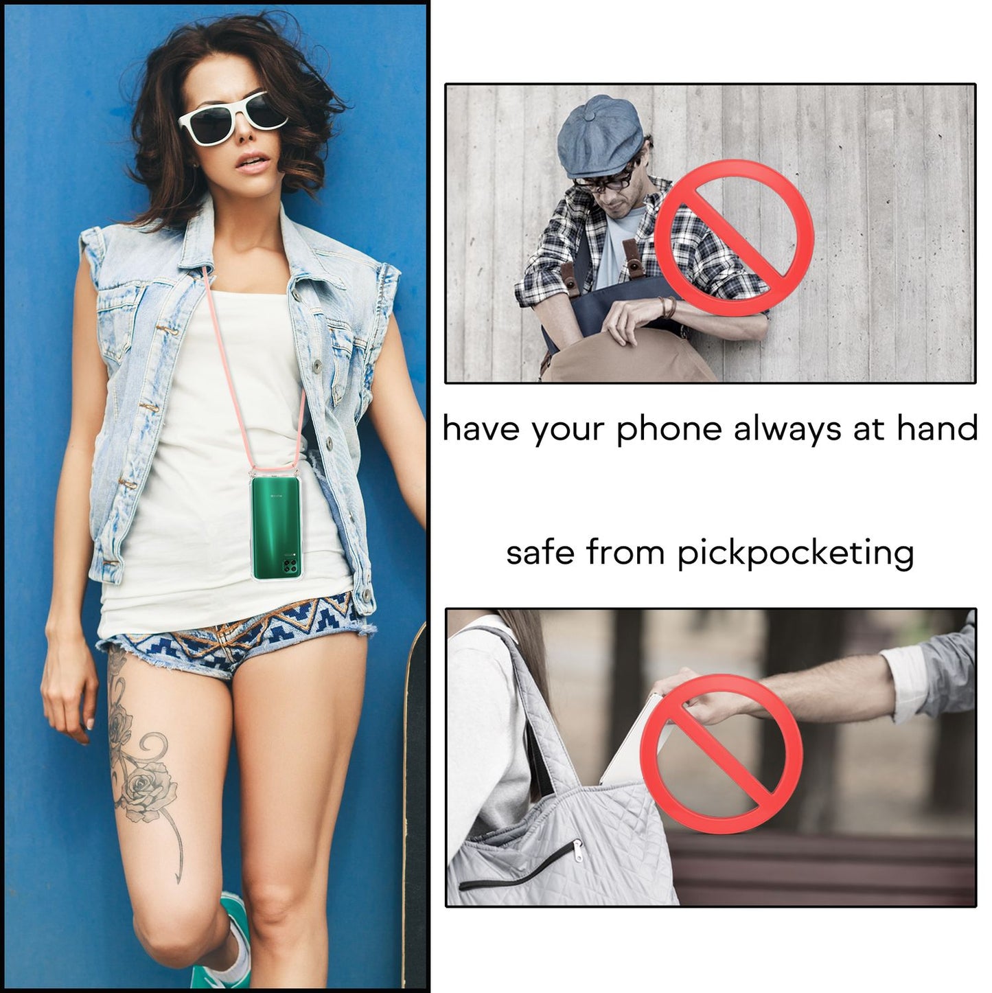 NALIA símahulstur með keðju fyrir Huawei P40 lite, mjótt hálsmenshúðað hulstur