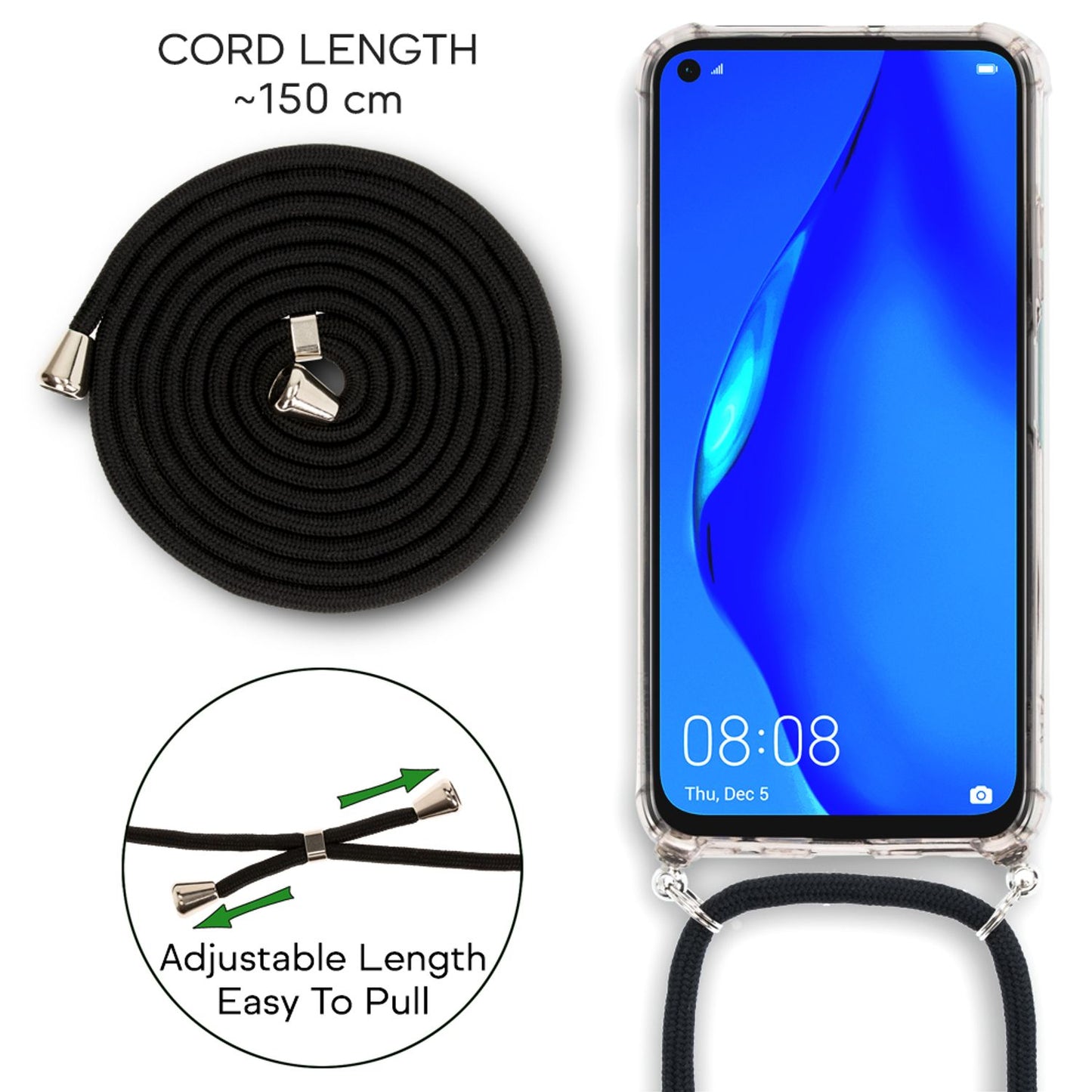 NALIA símahulstur með keðju fyrir Huawei P40 lite, mjótt hálsmenshúðað hulstur