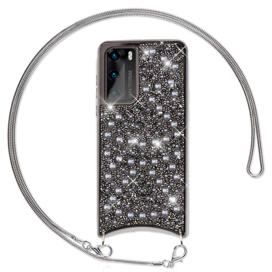 NALIA Glitter Case with Chain for Huawei P40, Phone Case with Crossbody Strap Cover