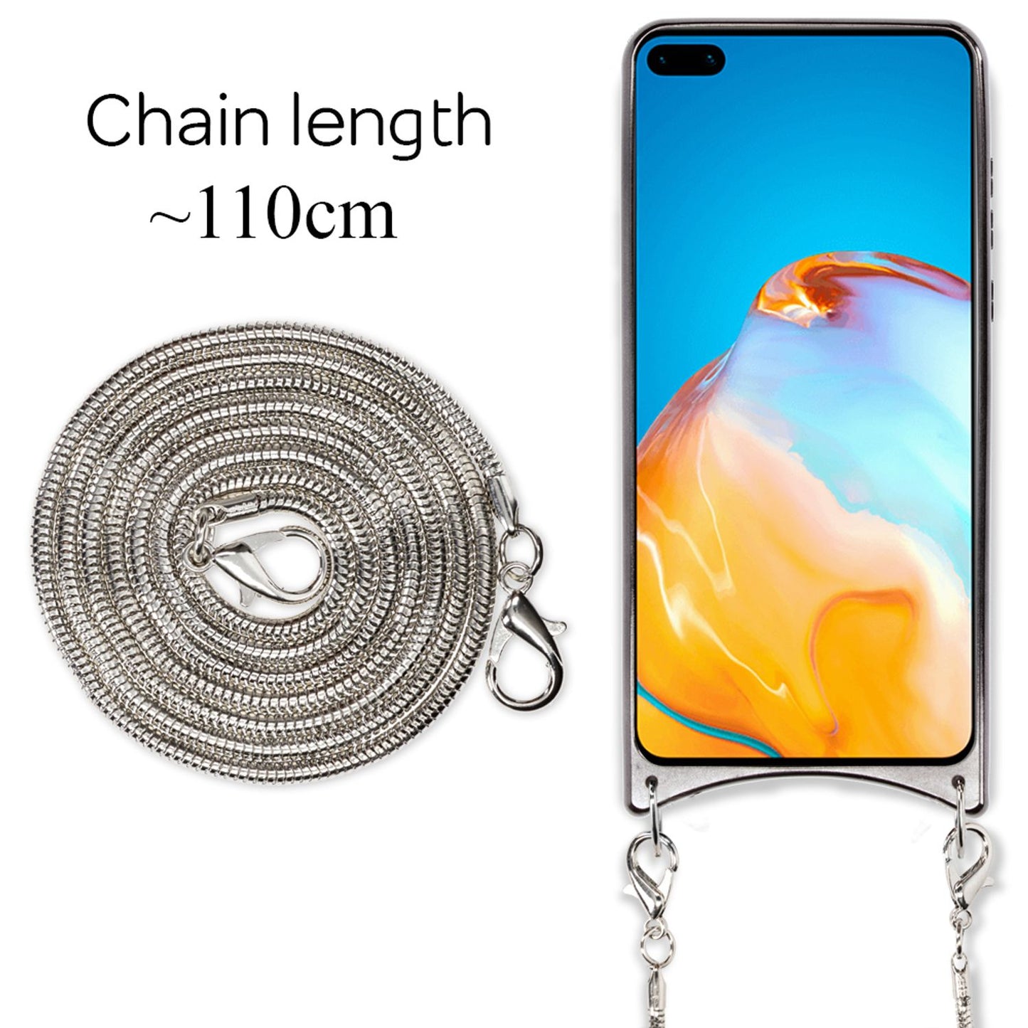 NALIA Glitter Case with Chain for Huawei P40, Phone Case with Crossbody Strap Cover