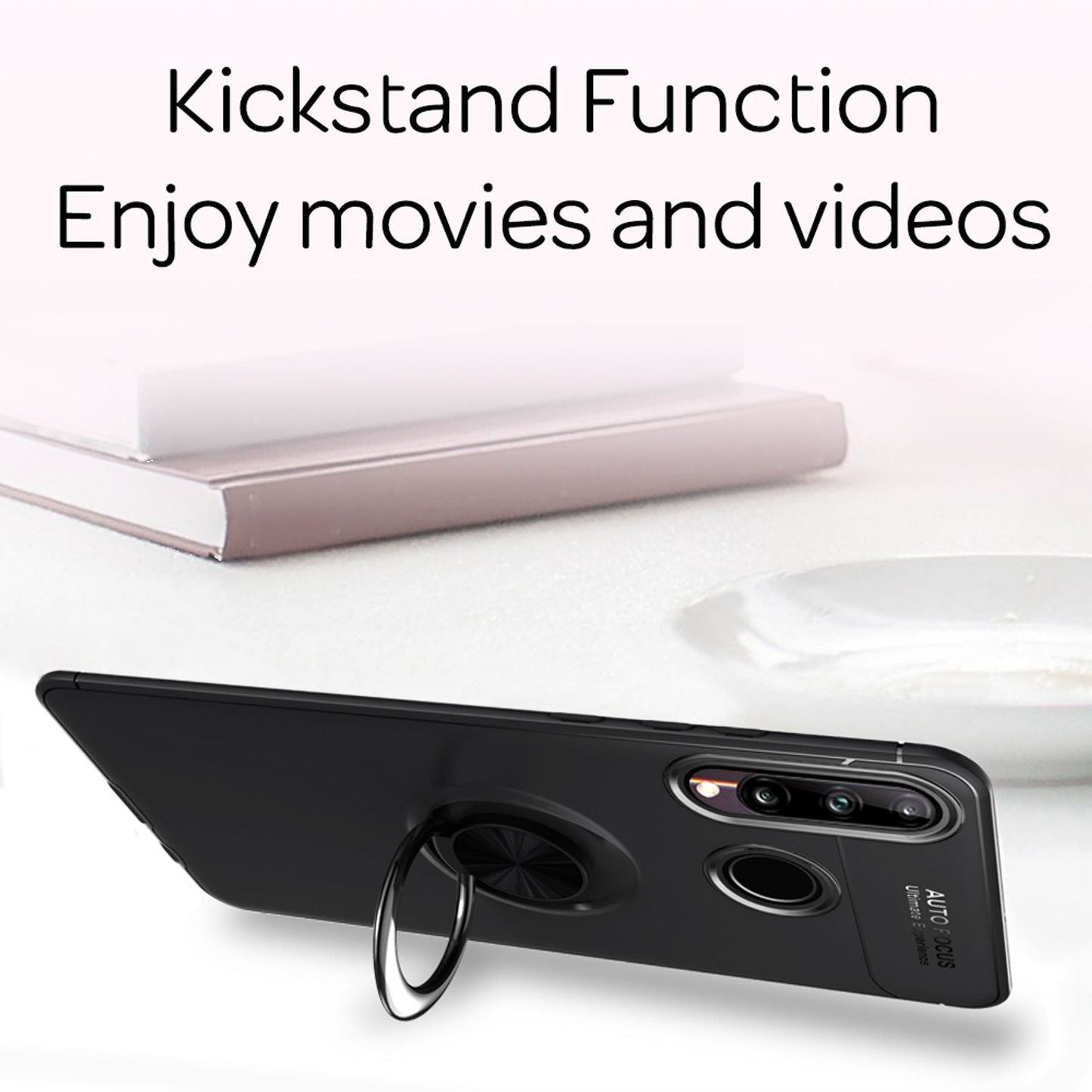 NALIA Ring Handy Hülle für Huawei P40 lite E, Silikon Cover Case mit 360° Halter