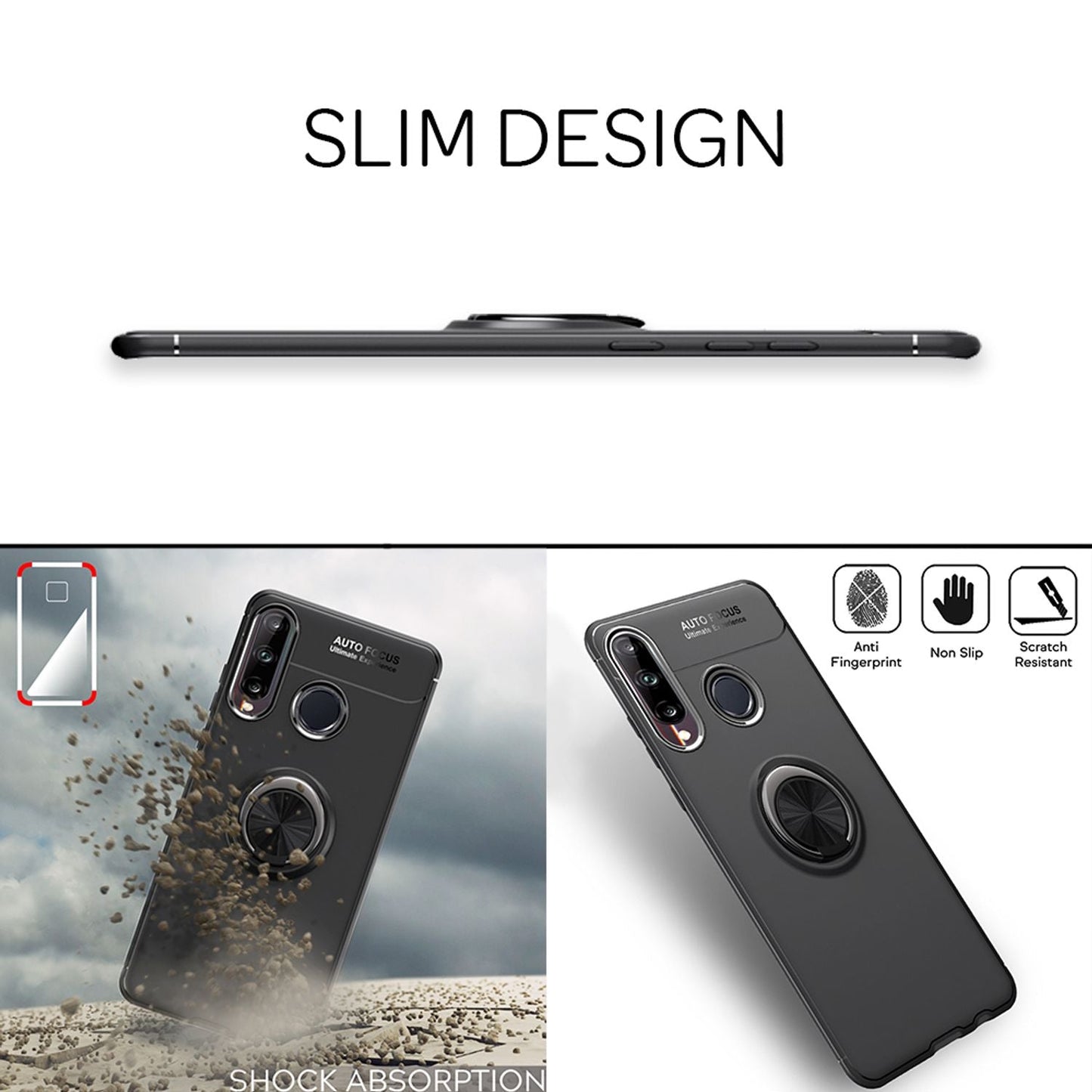 NALIA Ring Handy Hülle für Huawei P40 lite E, Silikon Cover Case mit 360° Halter