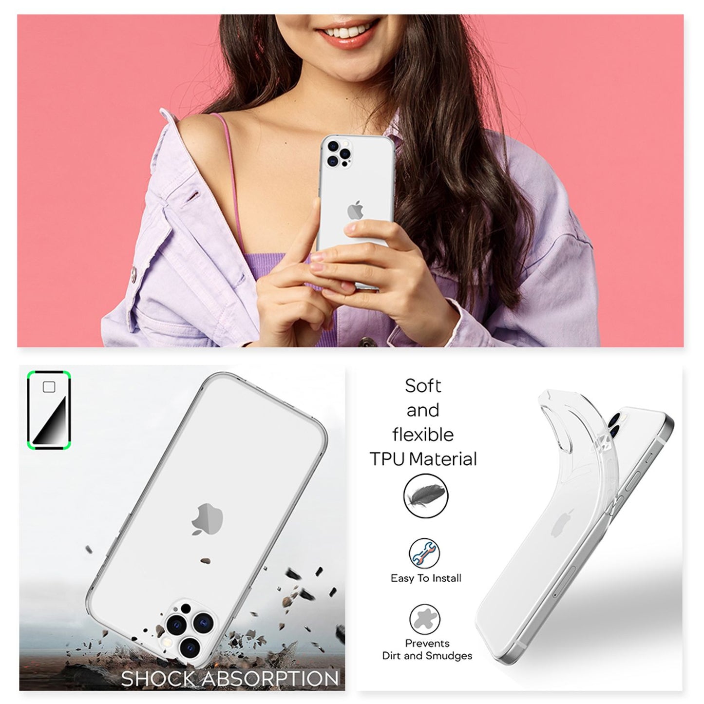 NALIA Phone Case for iPhone 12 Pro Max, Slim Case Cover Protective Bag Clear