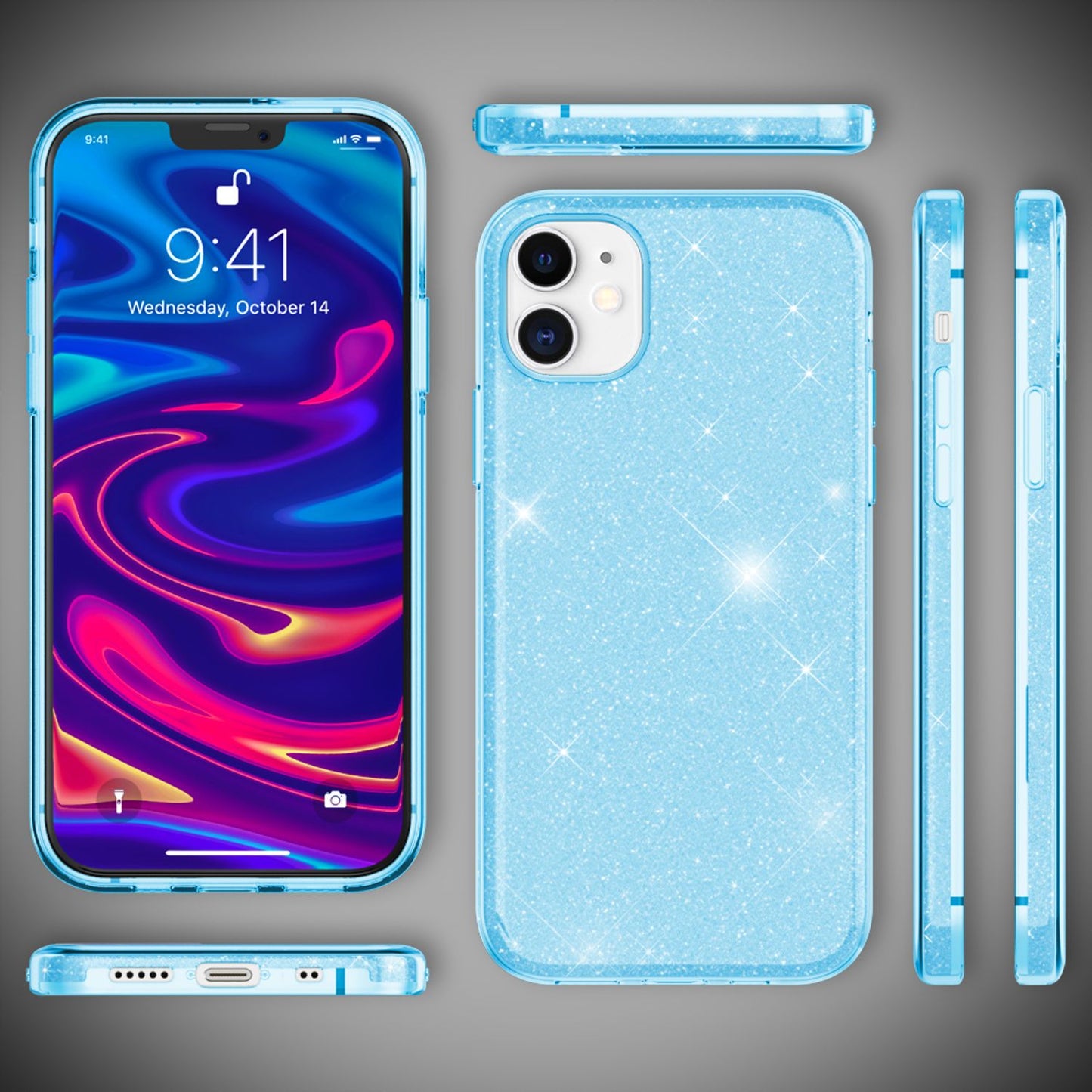 NALIA glitrandi símahulstur fyrir iPhone 12 Mini, Bling hulstur með glitrandi vernd