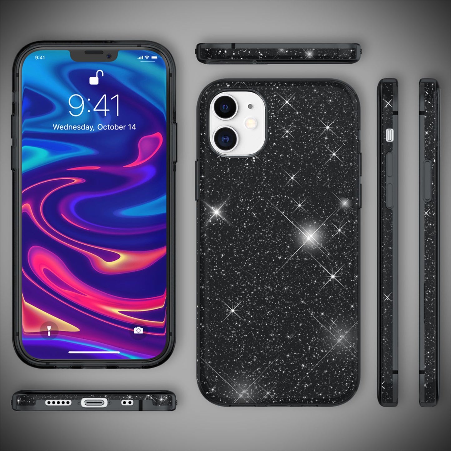 NALIA glitrandi símahulstur fyrir iPhone 12 Mini, Bling hulstur með glitrandi vernd