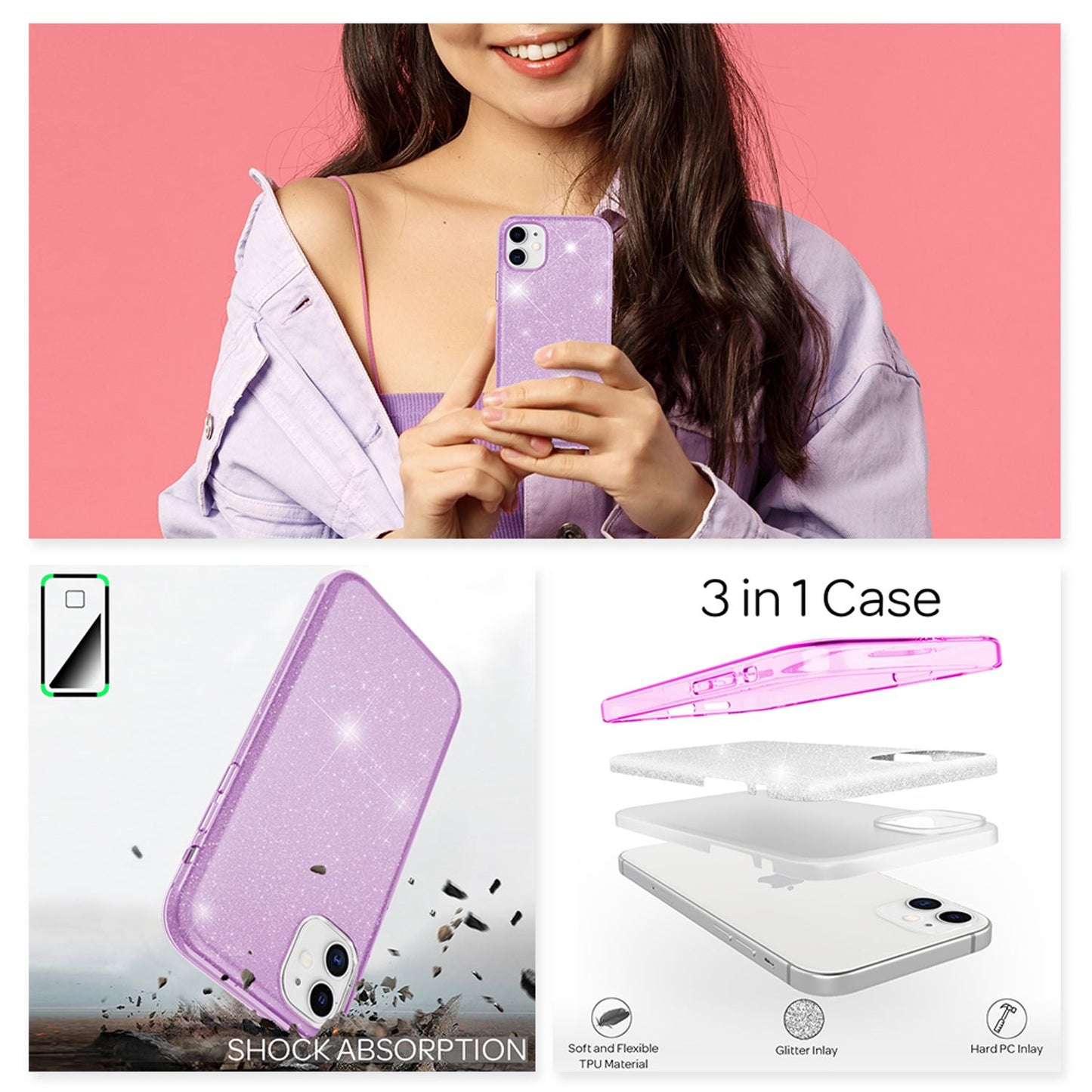 NALIA glitrandi símahulstur fyrir iPhone 12 Mini, Bling hulstur með glitrandi vernd