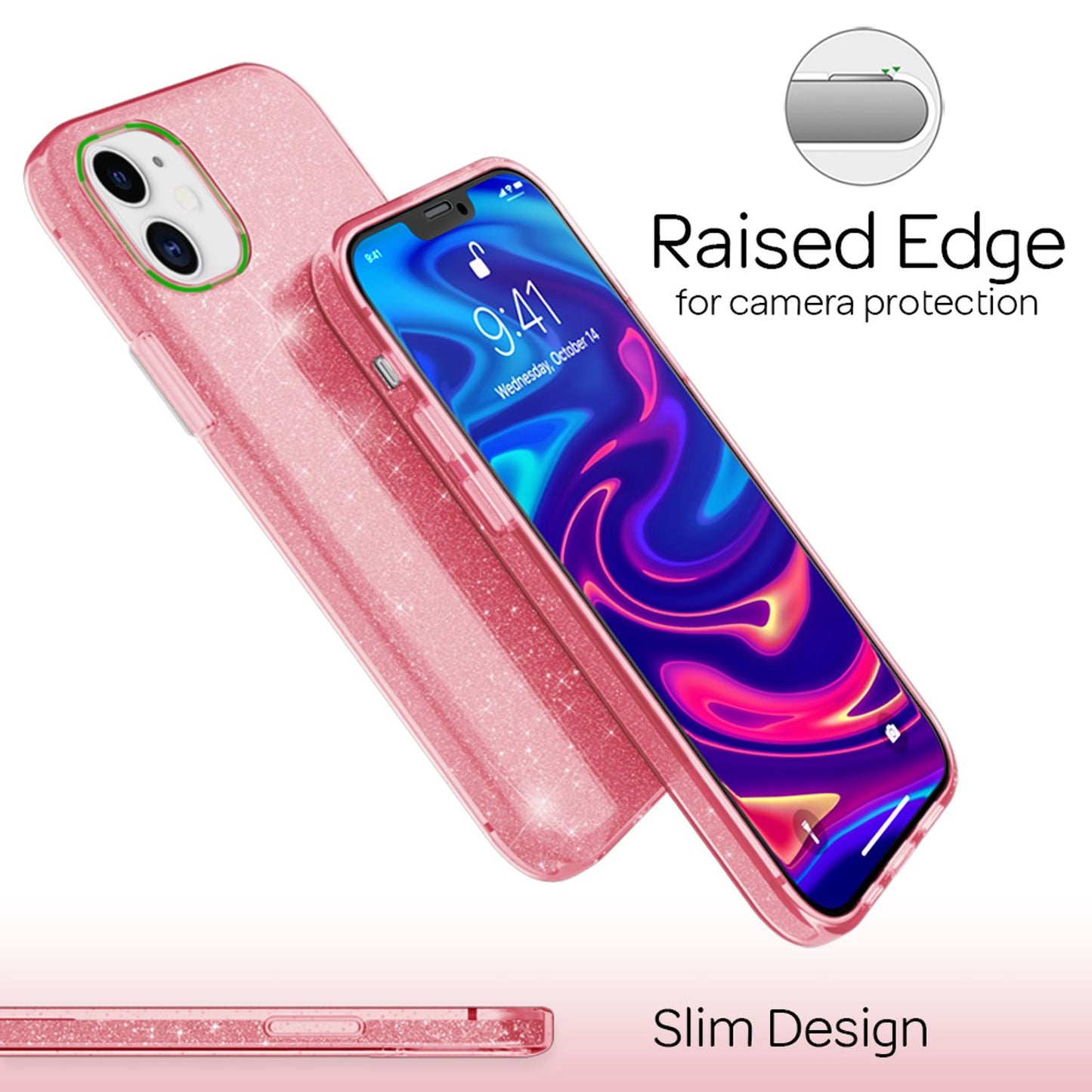 NALIA glitrandi símahulstur fyrir iPhone 12 / 12 Pro, glitrandi hlífðarhulstur