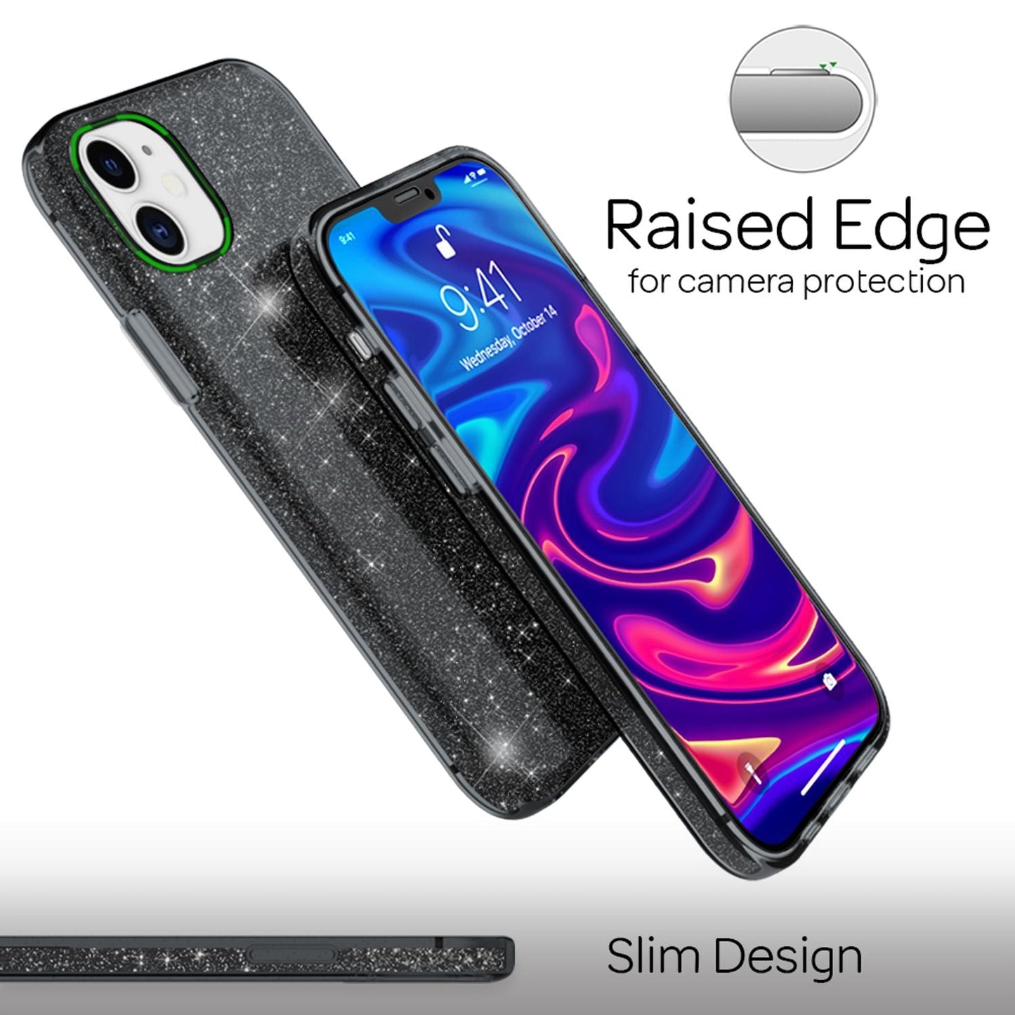 NALIA glitrandi símahulstur fyrir iPhone 12 / 12 Pro, glitrandi hlífðarhulstur