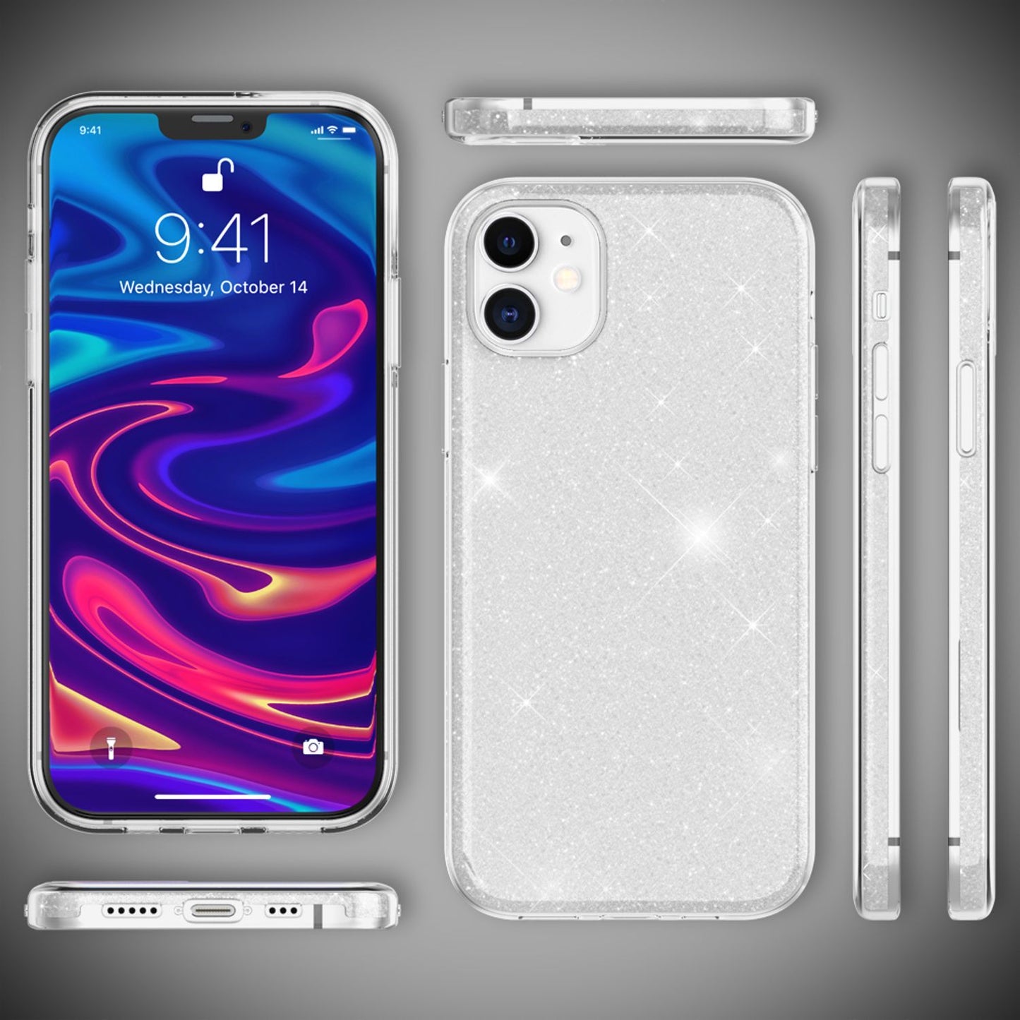 NALIA glitrandi símahulstur fyrir iPhone 12 / 12 Pro, glitrandi hlífðarhulstur