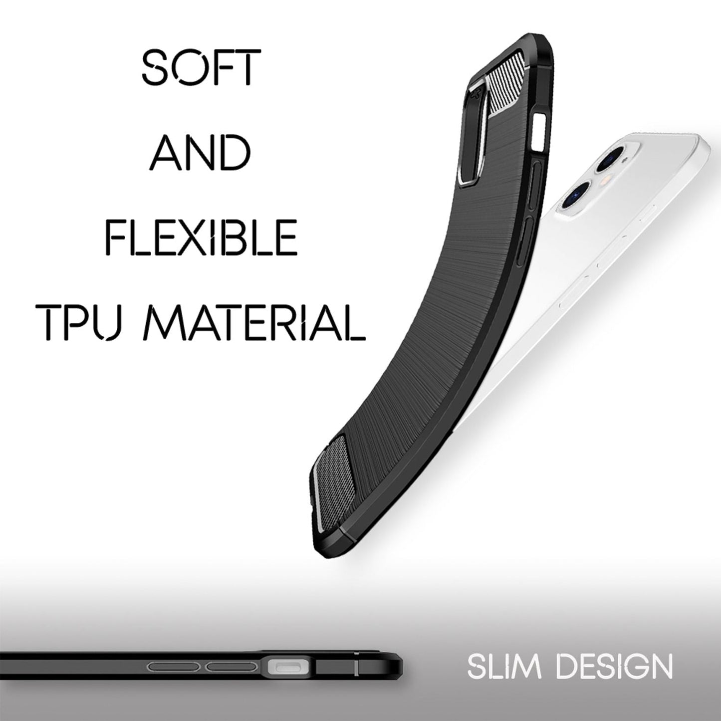 NALIA Carbon hulstur fyrir iPhone 12 mini, sílikon símahulstur