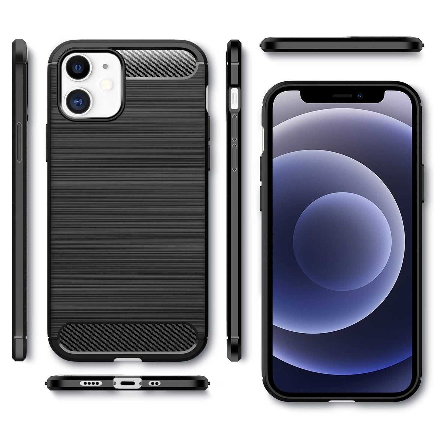 NALIA Carbon hulstur fyrir iPhone 12 mini, sílikon símahulstur