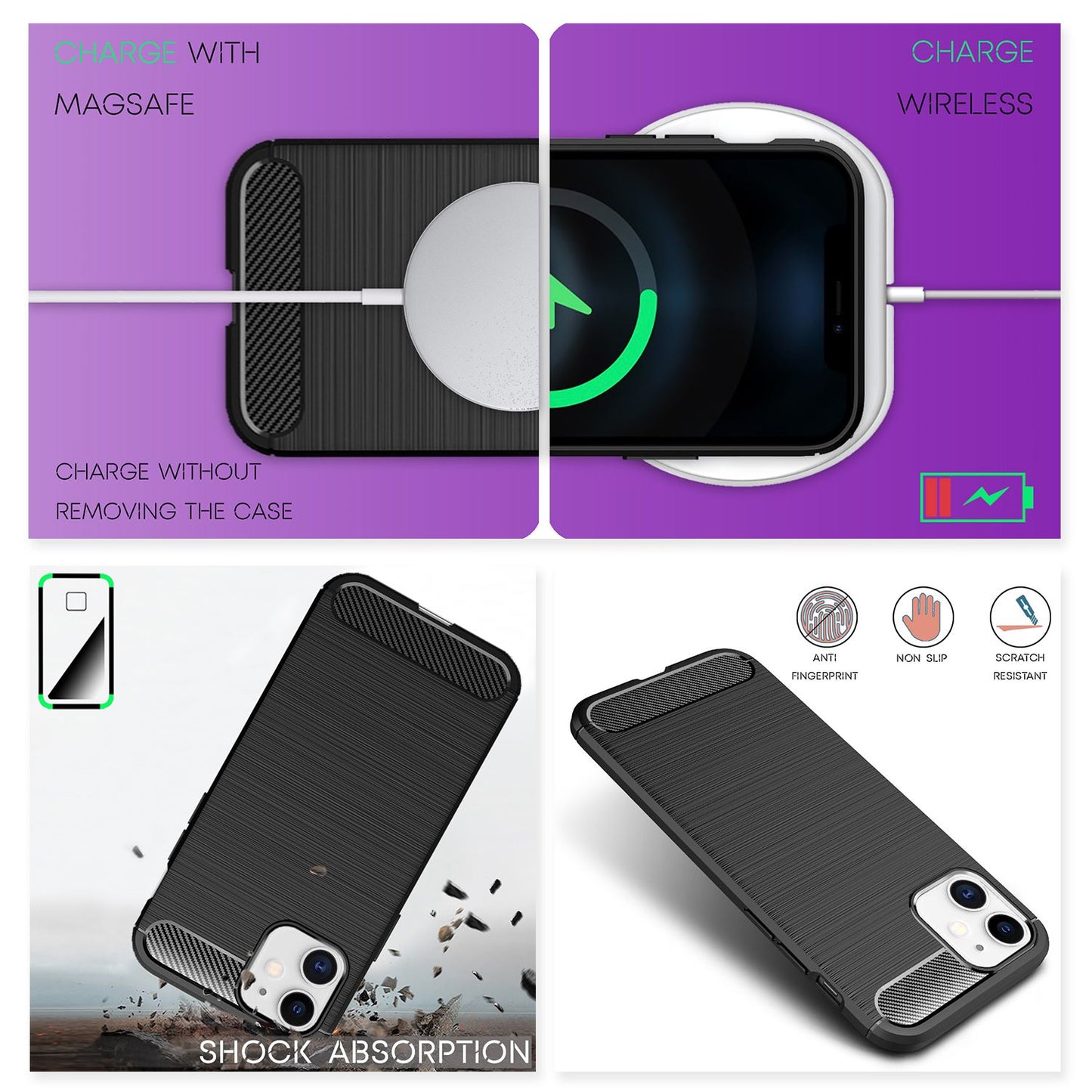 NALIA Carbon Case für iPhone 12/ iPhone 12 Pro, Silikon Handy Hülle Schutz Cover