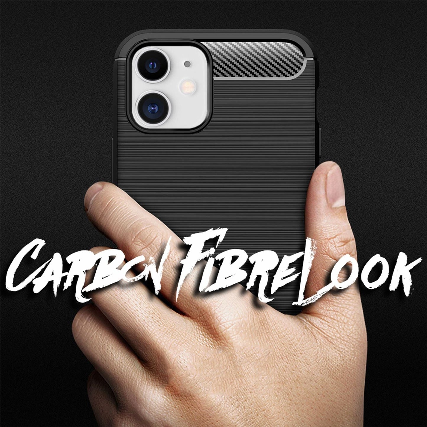 NALIA Carbon Case für iPhone 12/ iPhone 12 Pro, Silikon Handy Hülle Schutz Cover