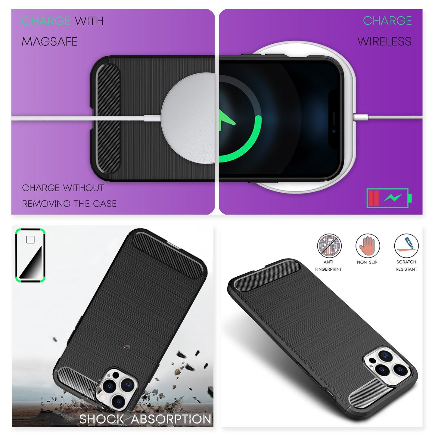 NALIA Carbon Case for iPhone 12 Pro Max, Silicone Phone Case Cover Protective Bag