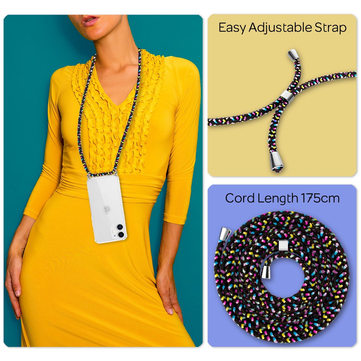 NALIA Phone Case with Chain for iPhone 12 mini, Hard Case Cord Cover Shell