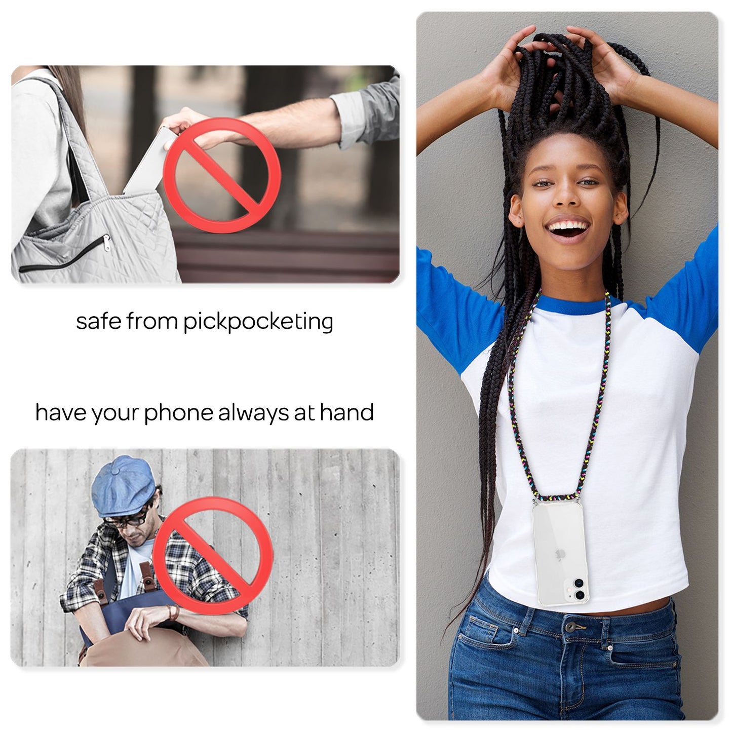 NALIA Phone Case with Chain for iPhone 12 mini, Hard Case Cord Cover Shell