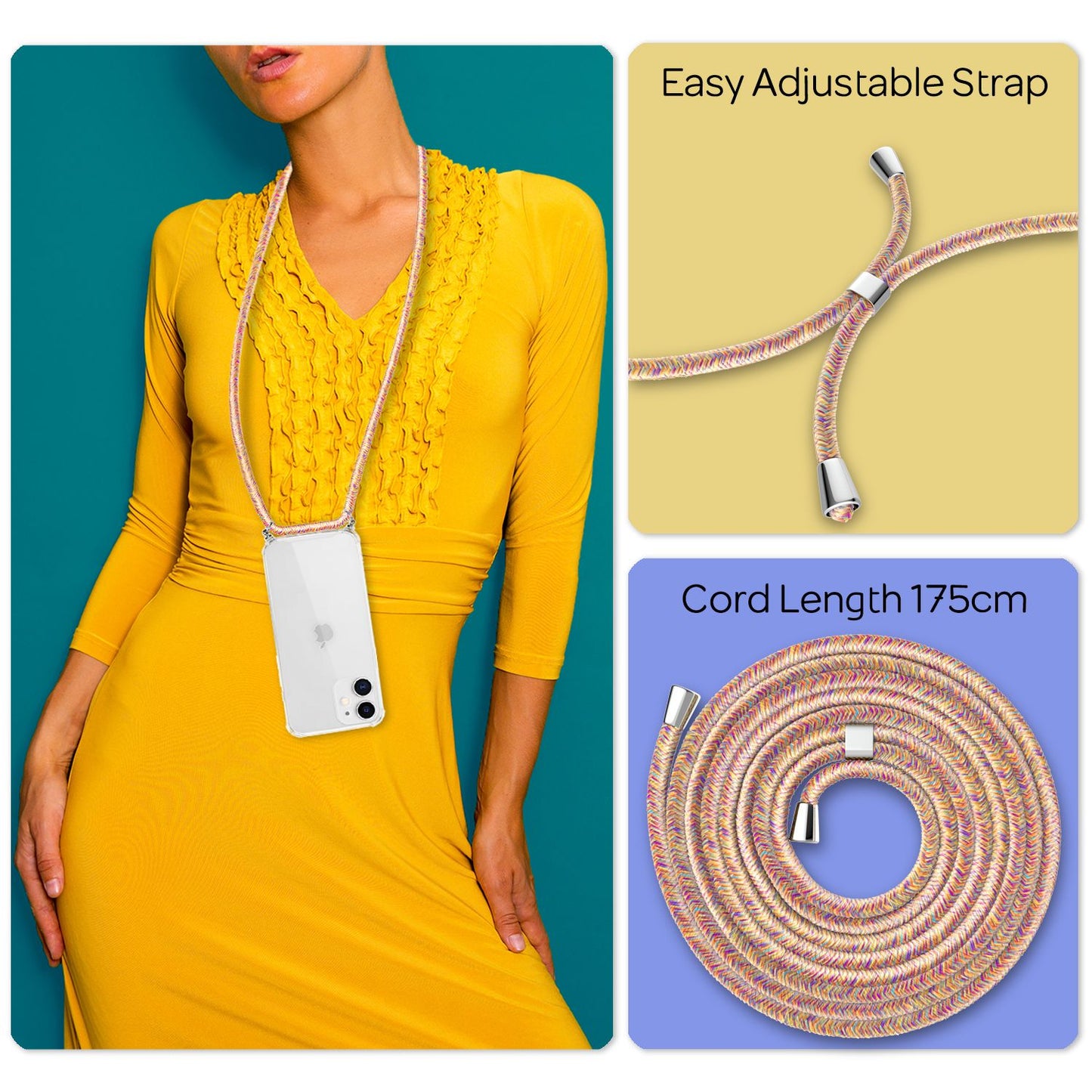 NALIA símahulstur með keðju fyrir iPhone 12/ iPhone 12 Pro, hart hlífðarhulstur