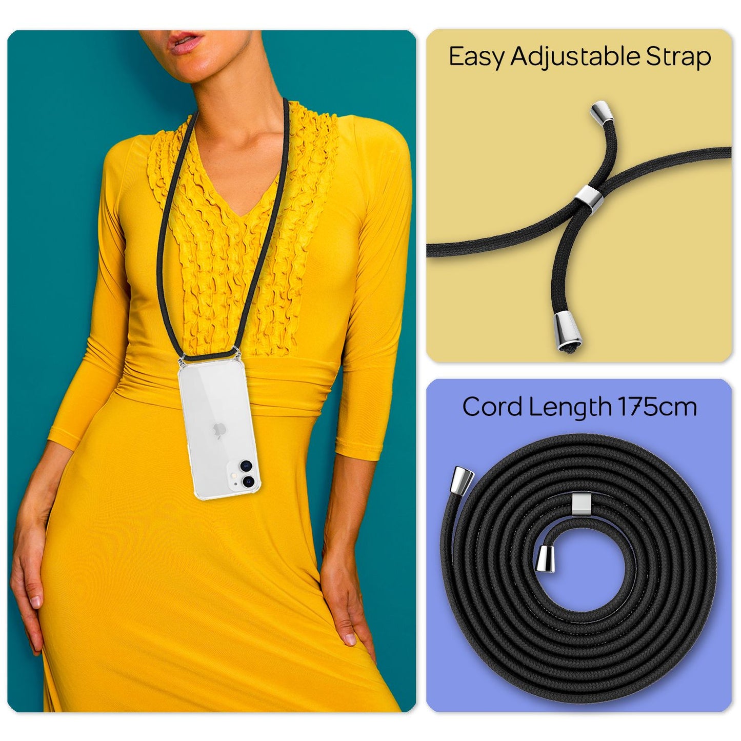 NALIA símahulstur með keðju fyrir iPhone 12/ iPhone 12 Pro, hart hlífðarhulstur