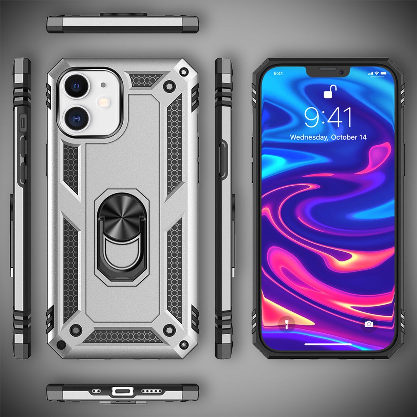 NALIA Ring Case for iPhone 12 mini, Silicone Cover Hard Case Phone Protective Bag