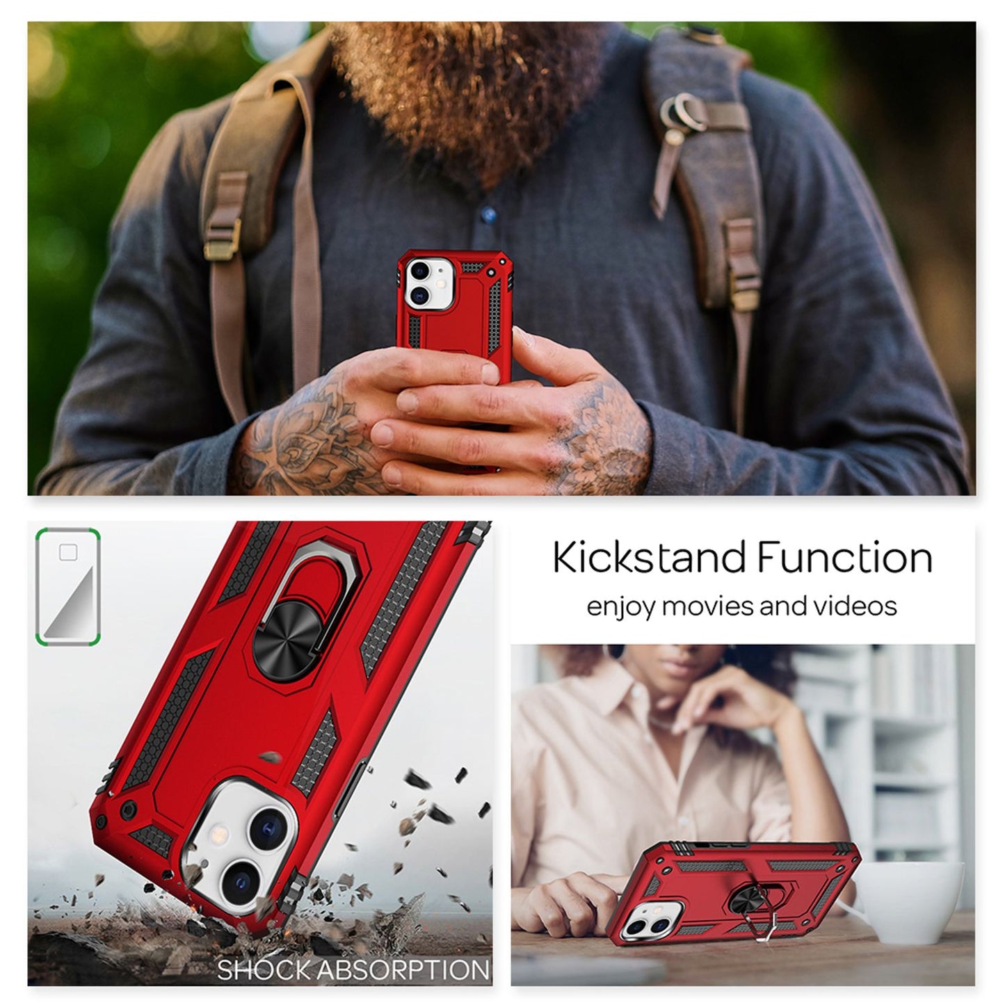 NALIA Ring Case for iPhone 12 mini, Silicone Cover Hard Case Phone Protective Bag