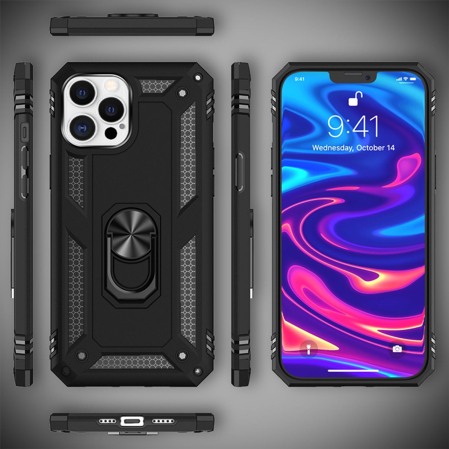 NALIA Ring Case fyrir iPhone 12 Pro Max, sílikon hulstur, hart hulstur, þunnt símahulstur