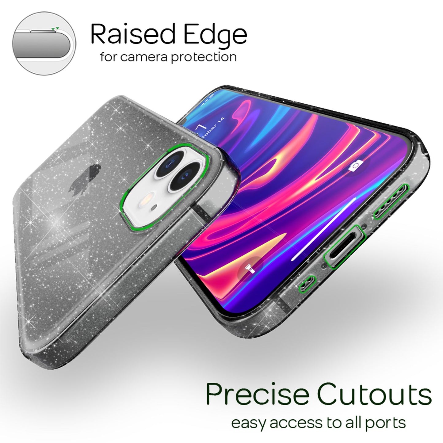 NALIA Glitrandi hulstur fyrir iPhone 12 mini, Bling símahulstur með glitrandi vernd