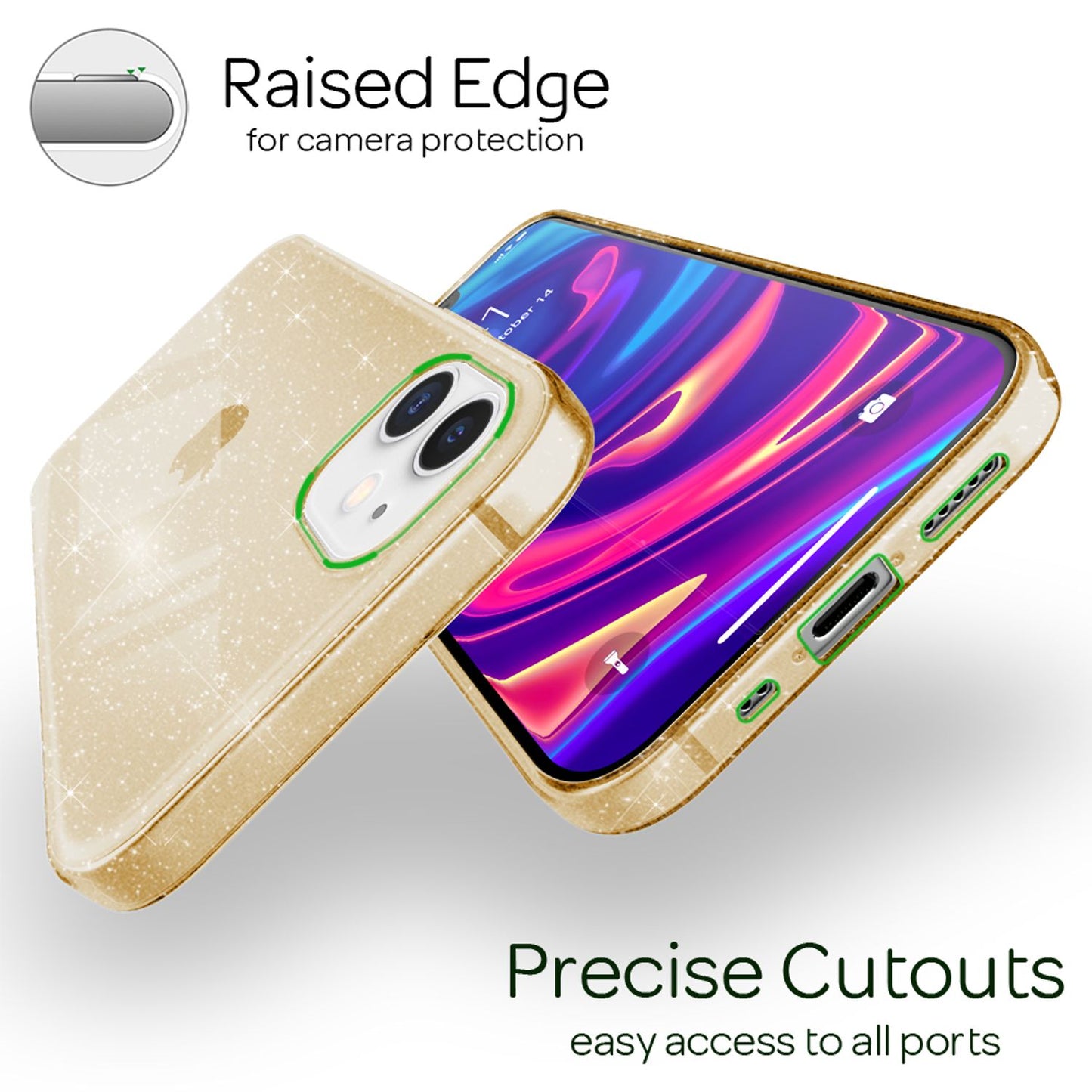 NALIA Glitrandi hulstur fyrir iPhone 12 mini, Bling símahulstur með glitrandi vernd