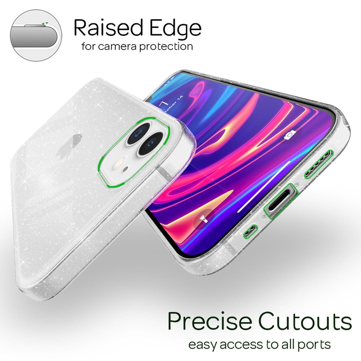 NALIA Glitrandi hulstur fyrir iPhone 12 mini, Bling símahulstur með glitrandi vernd