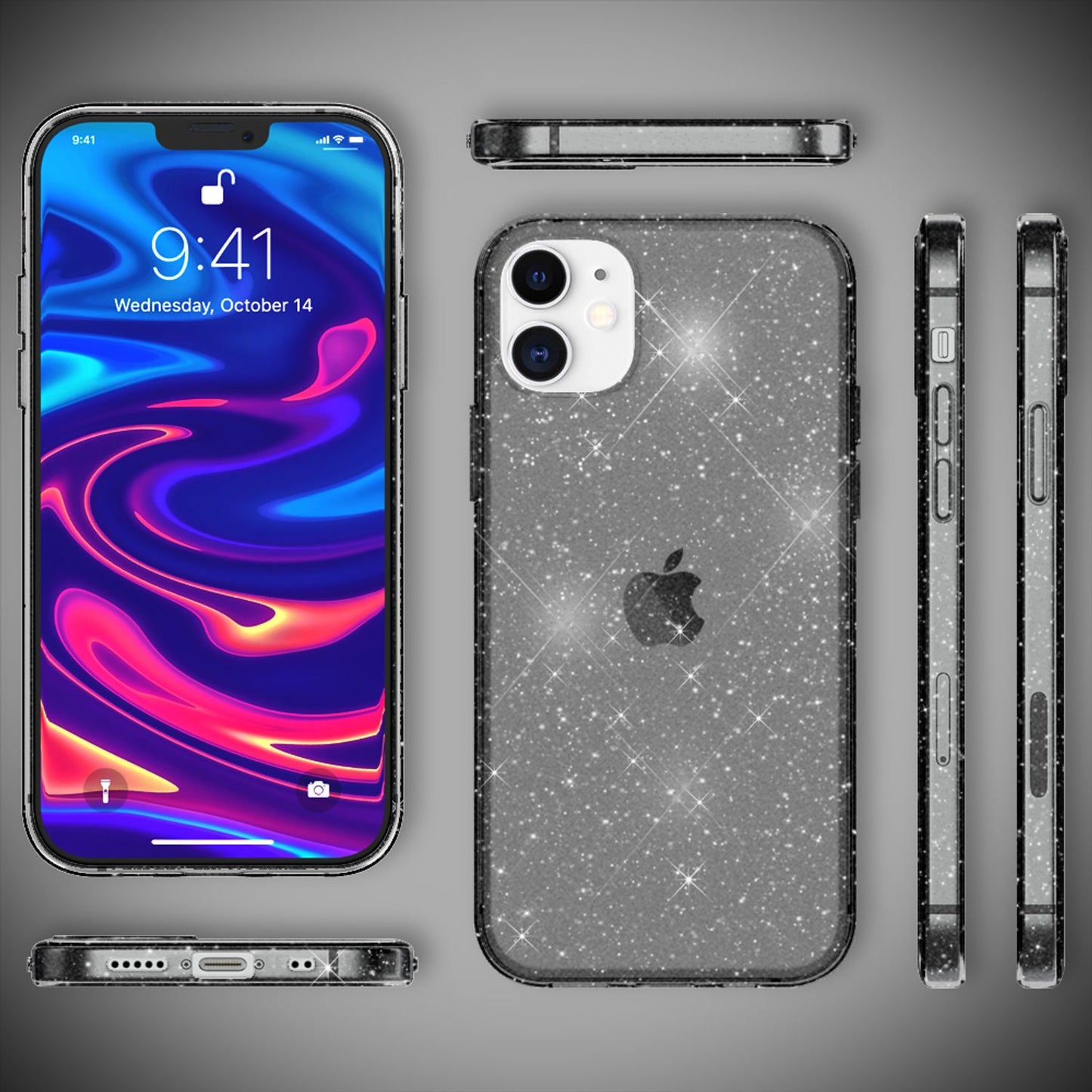 NALIA Glitrandi hulstur fyrir iPhone 12 mini, Bling símahulstur með glitrandi vernd