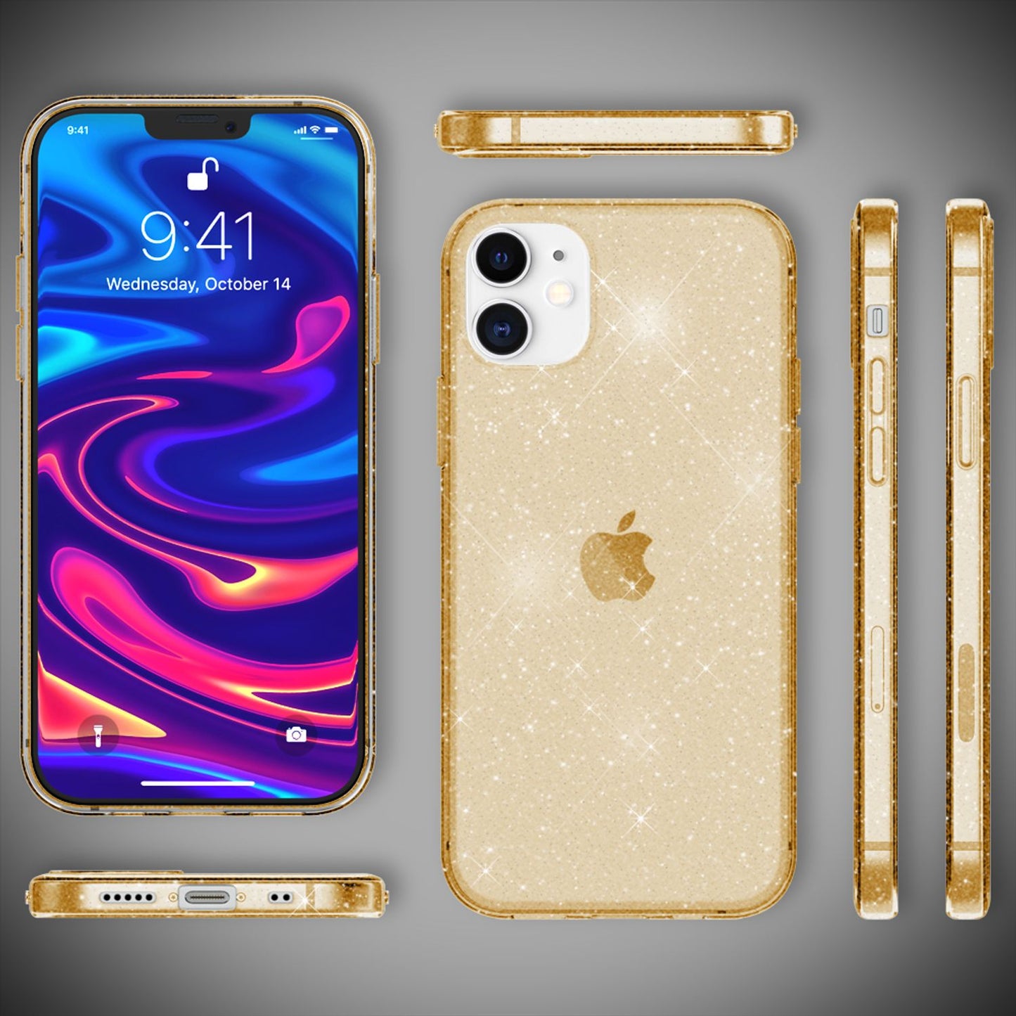 NALIA Glitrandi hulstur fyrir iPhone 12 mini, Bling símahulstur með glitrandi vernd