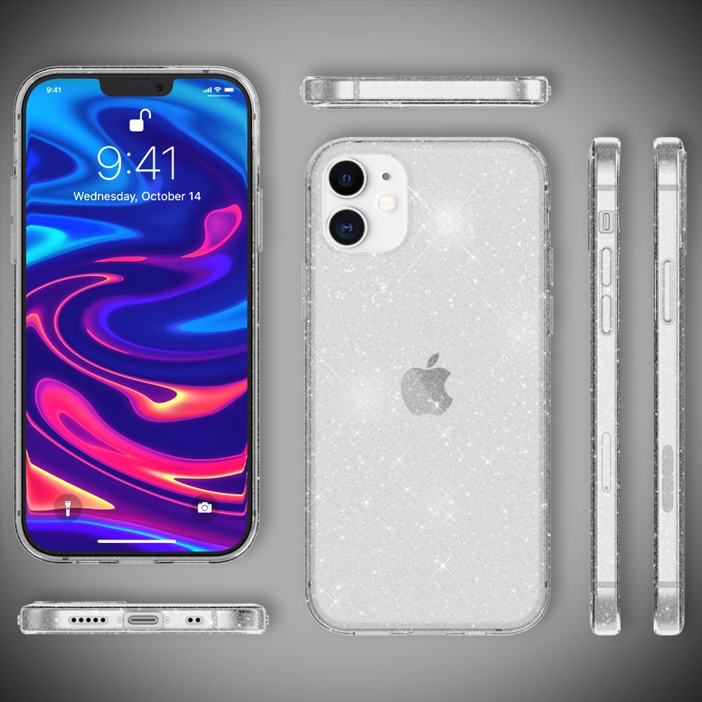 NALIA Glitrandi hulstur fyrir iPhone 12 mini, Bling símahulstur með glitrandi vernd