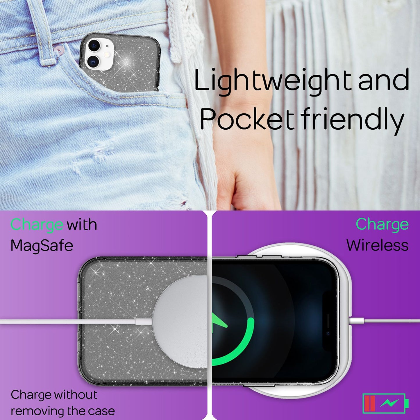 NALIA Glitrandi hulstur fyrir iPhone 12 mini, Bling símahulstur með glitrandi vernd