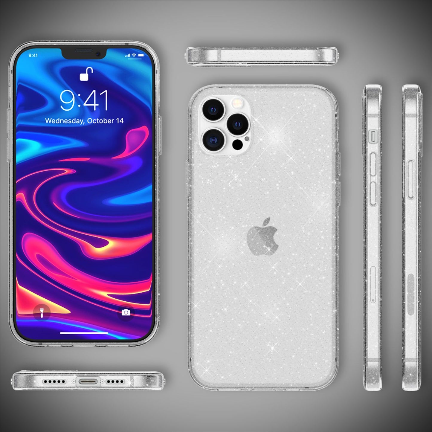 NALIA Glitter Case for iPhone 12 Pro Max, Bling Phone Cover Protective Glitter Case