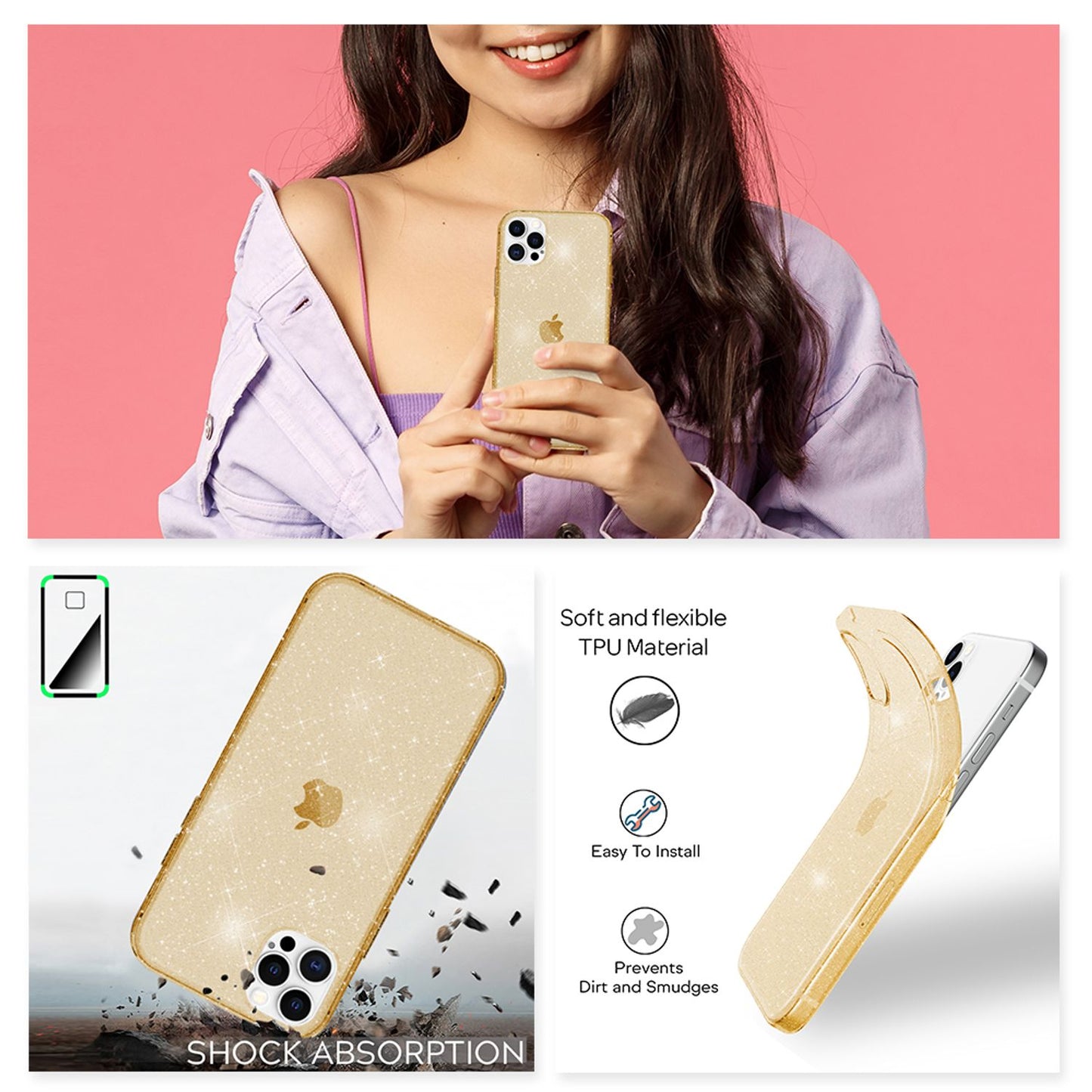 NALIA Glitter Case for iPhone 12 Pro Max, Bling Phone Cover Protective Glitter Case