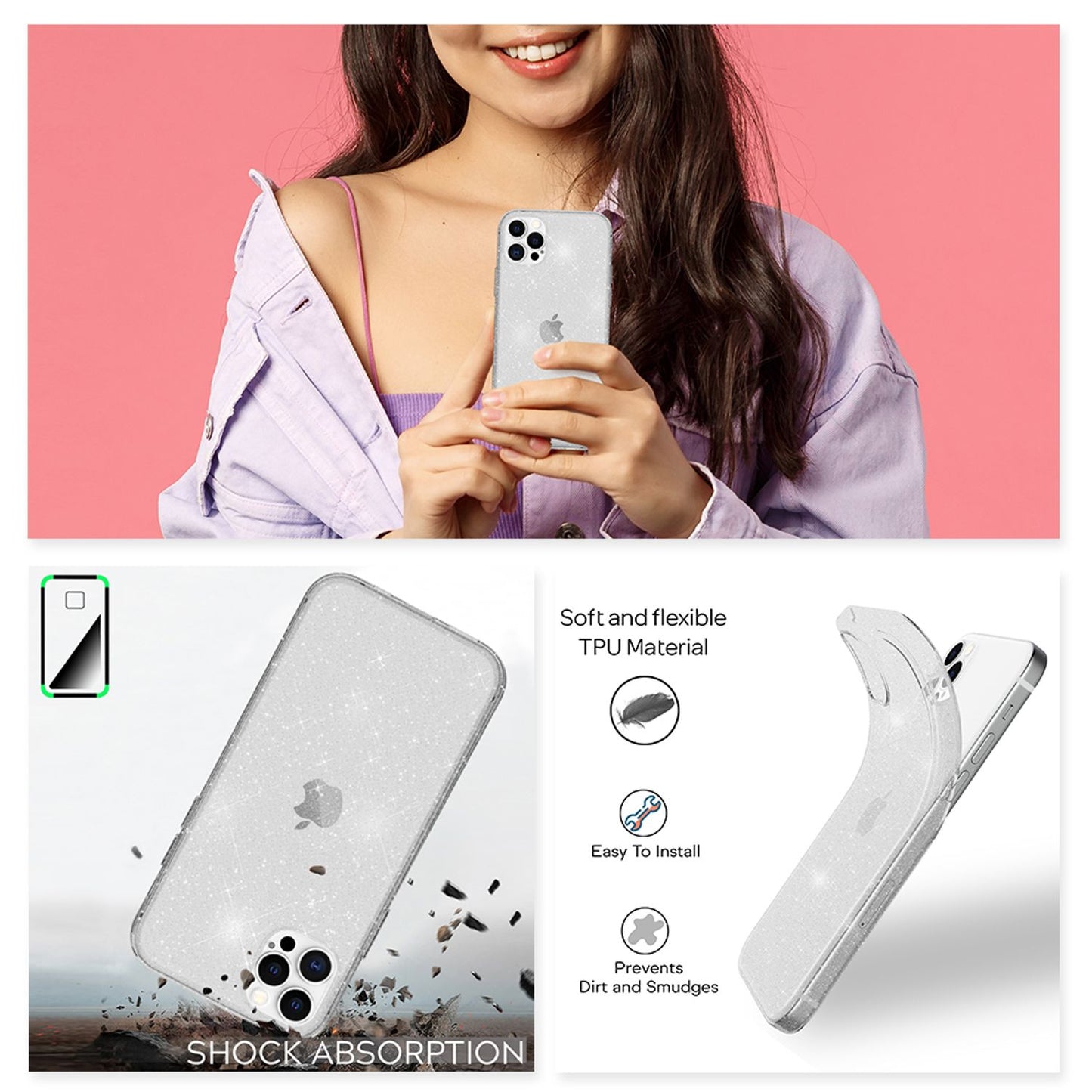 NALIA Glitter Case for iPhone 12 Pro Max, Bling Phone Cover Protective Glitter Case