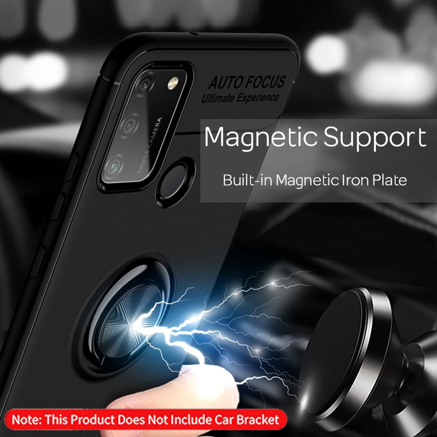 NALIA Ring símahulstur fyrir Honor 9A, þunnt hulstur með hlífðarpoka og stuðara