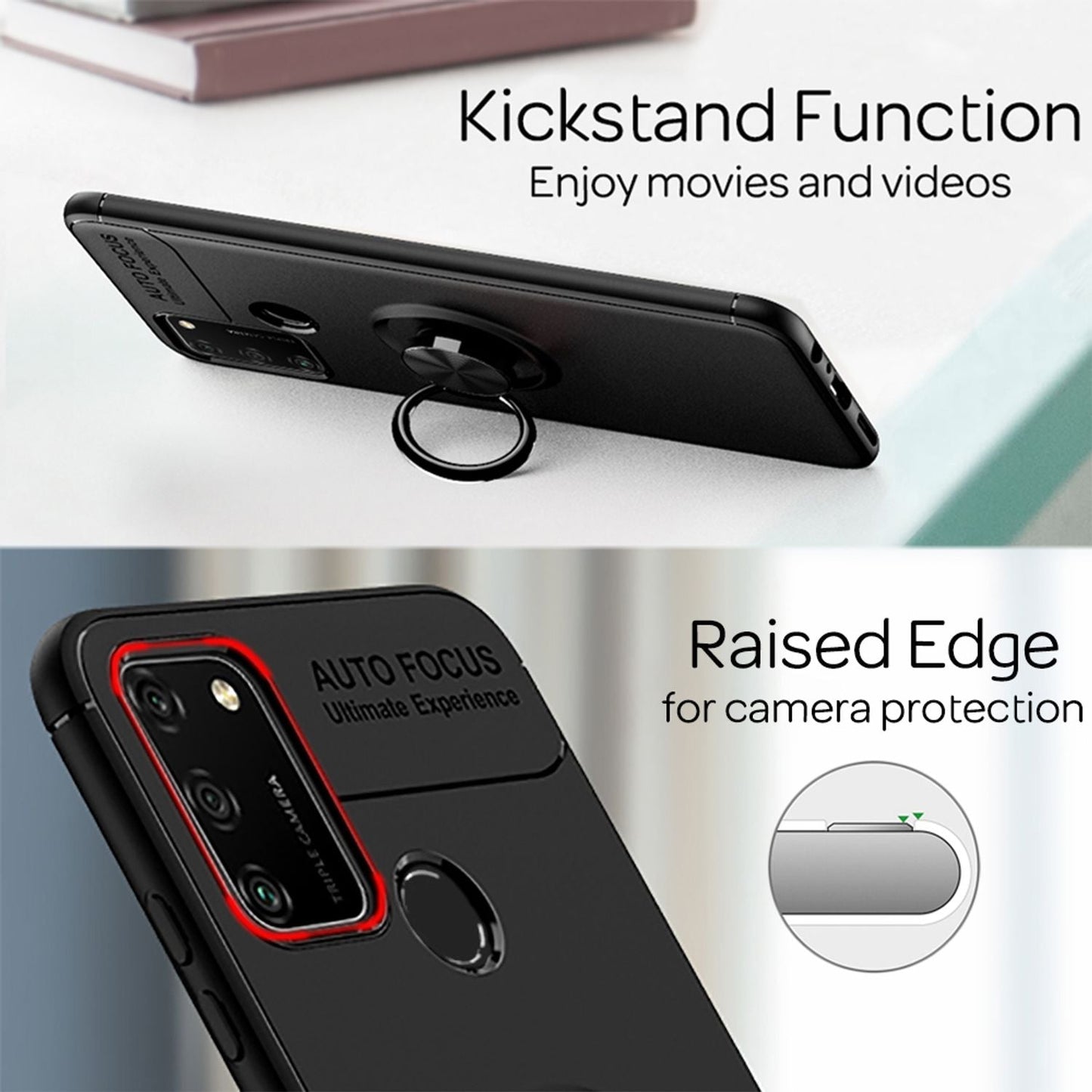 NALIA Ring símahulstur fyrir Honor 9A, þunnt hulstur með hlífðarpoka og stuðara