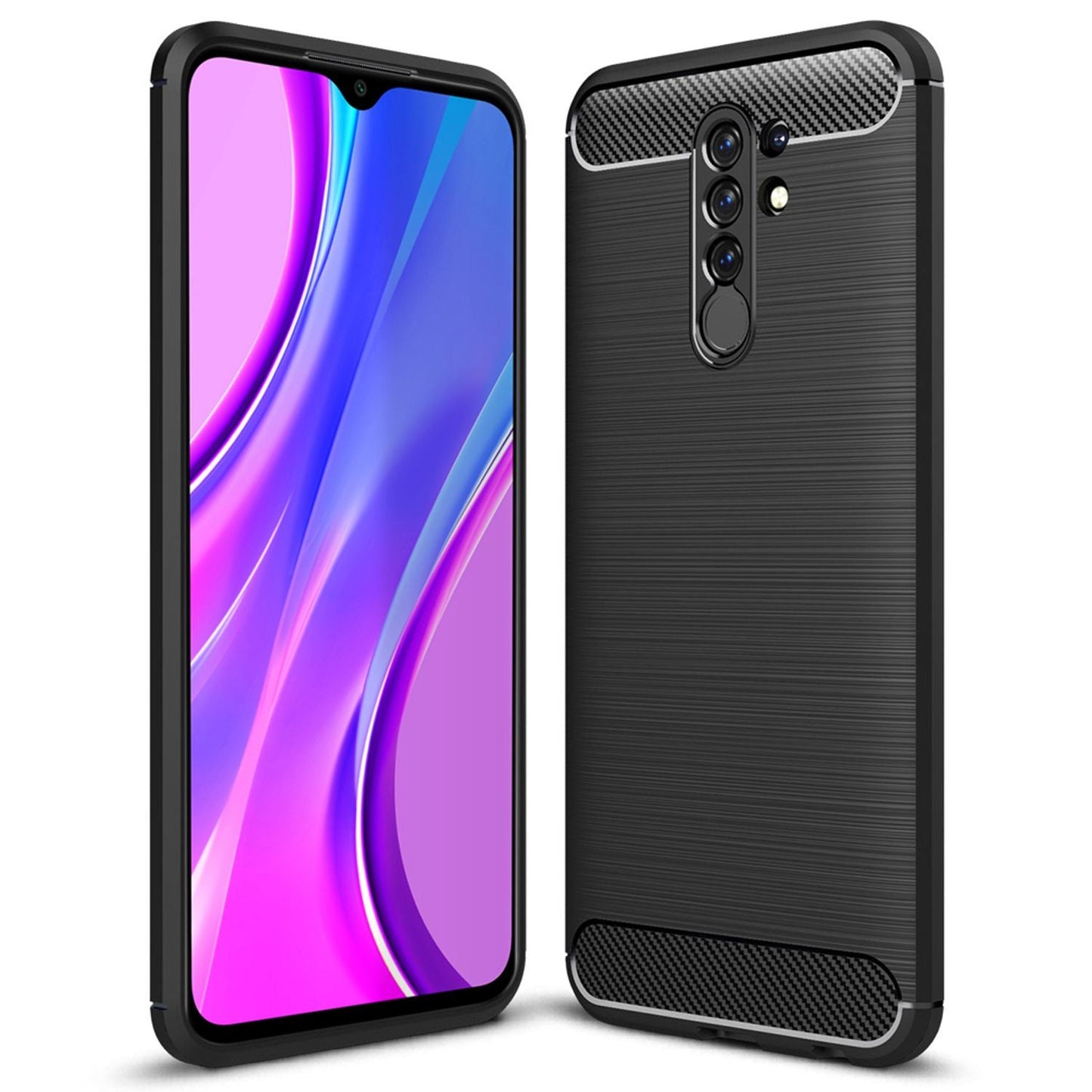 NALIA Phone Case for Xiaomi Redmi 9, Carbon Look Silicone Protective Case Cover TPU