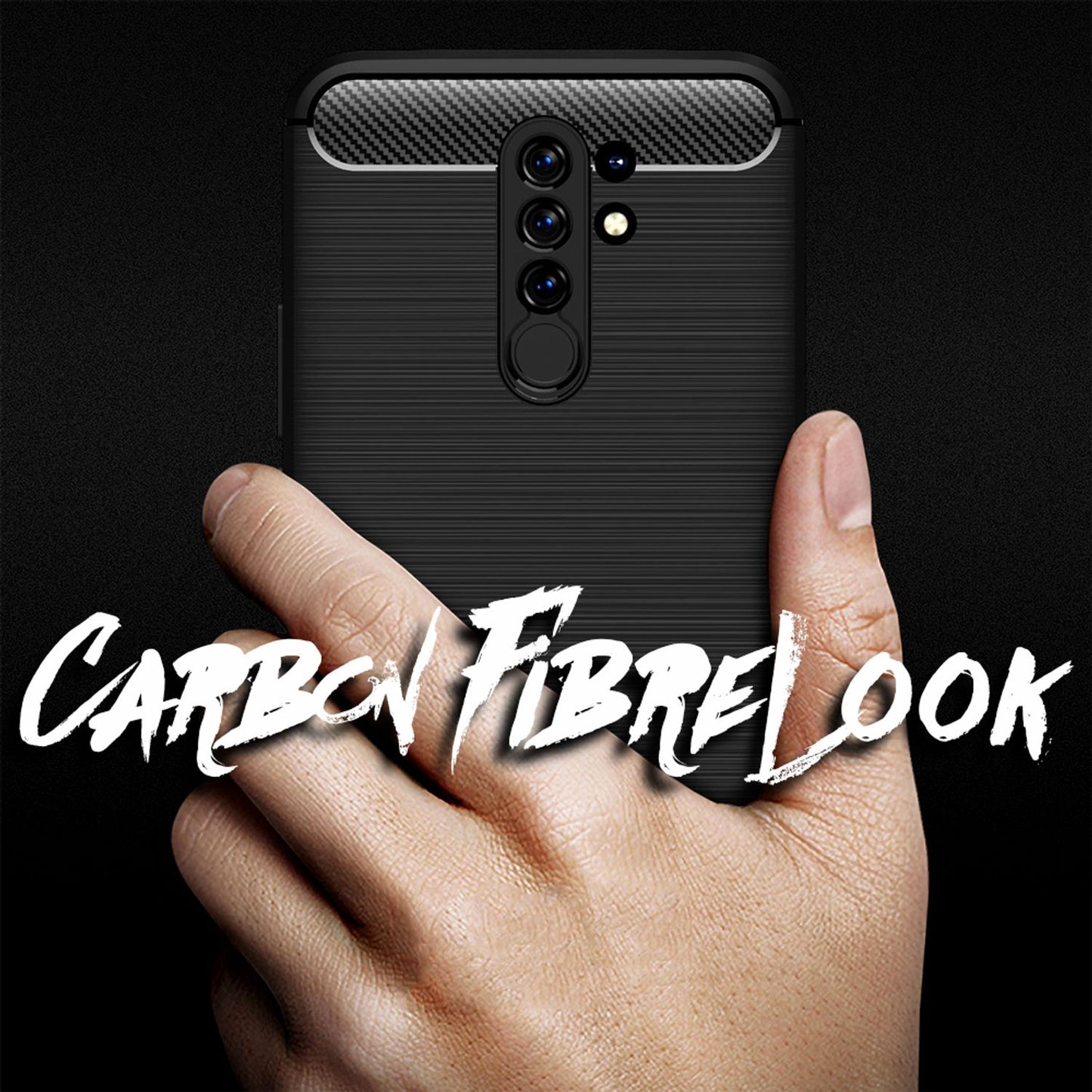 NALIA Phone Case for Xiaomi Redmi 9, Carbon Look Silicone Protective Case Cover TPU