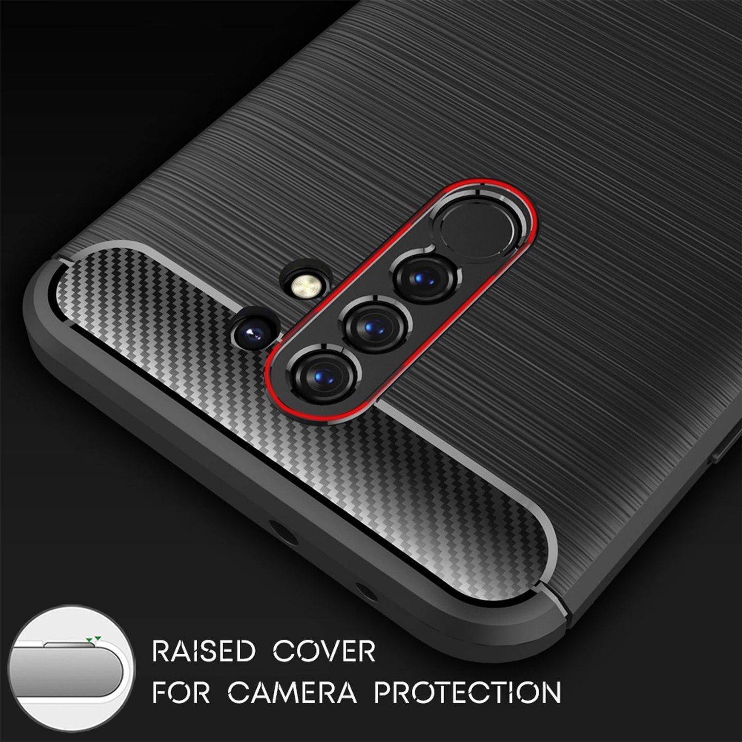 NALIA Phone Case for Xiaomi Redmi 9, Carbon Look Silicone Protective Case Cover TPU