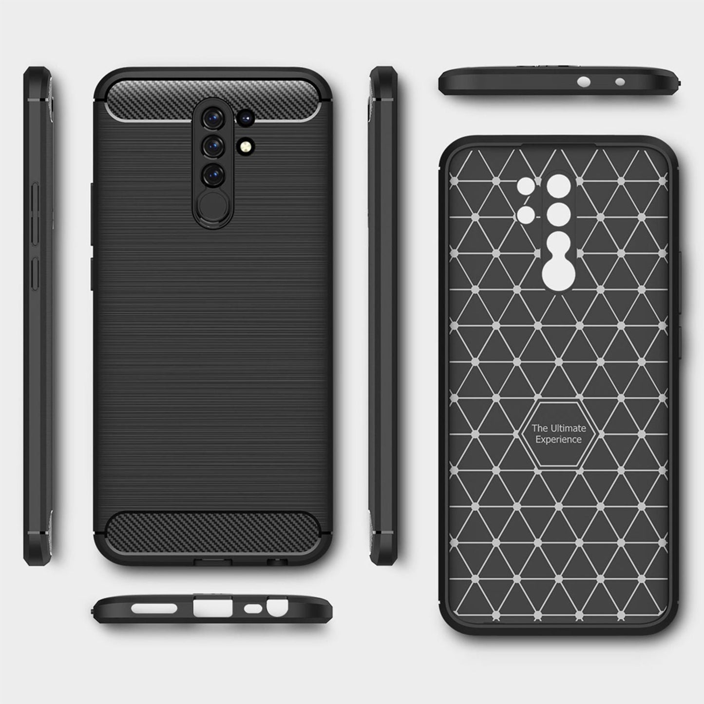 NALIA Phone Case for Xiaomi Redmi 9, Carbon Look Silicone Protective Case Cover TPU