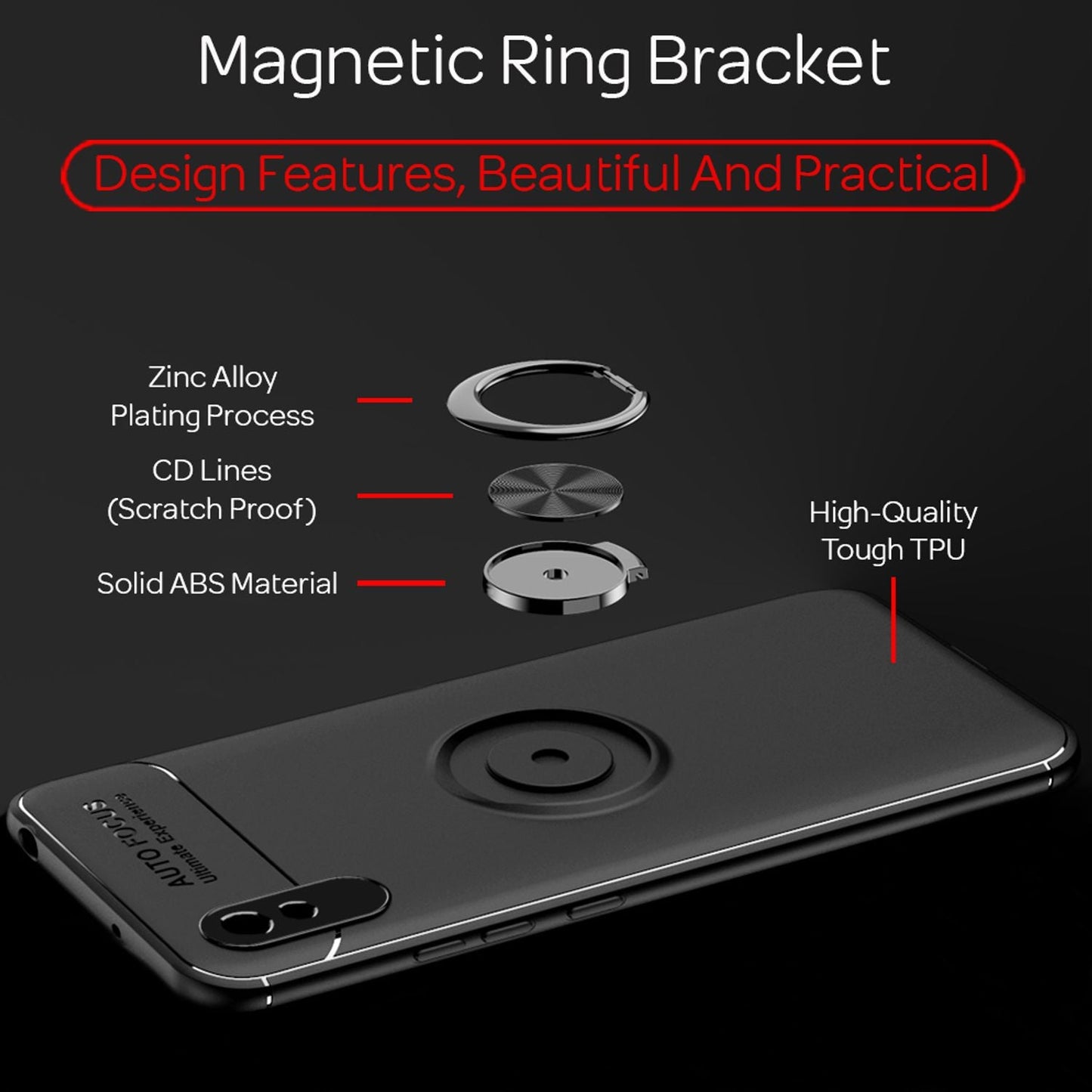 NALIA Ring Phone Case for Xiaomi Redmi 9A, Protective Phone Case Bag Bumper