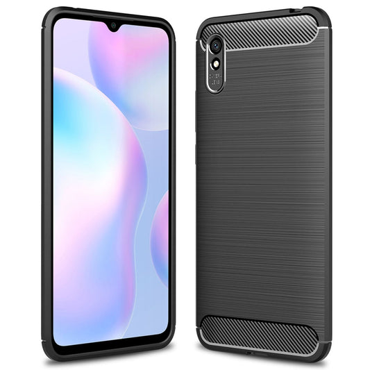 NALIA Design Phone Case for Xiaomi Redmi 9A, Carbon Look Bag Case Cover Bumper