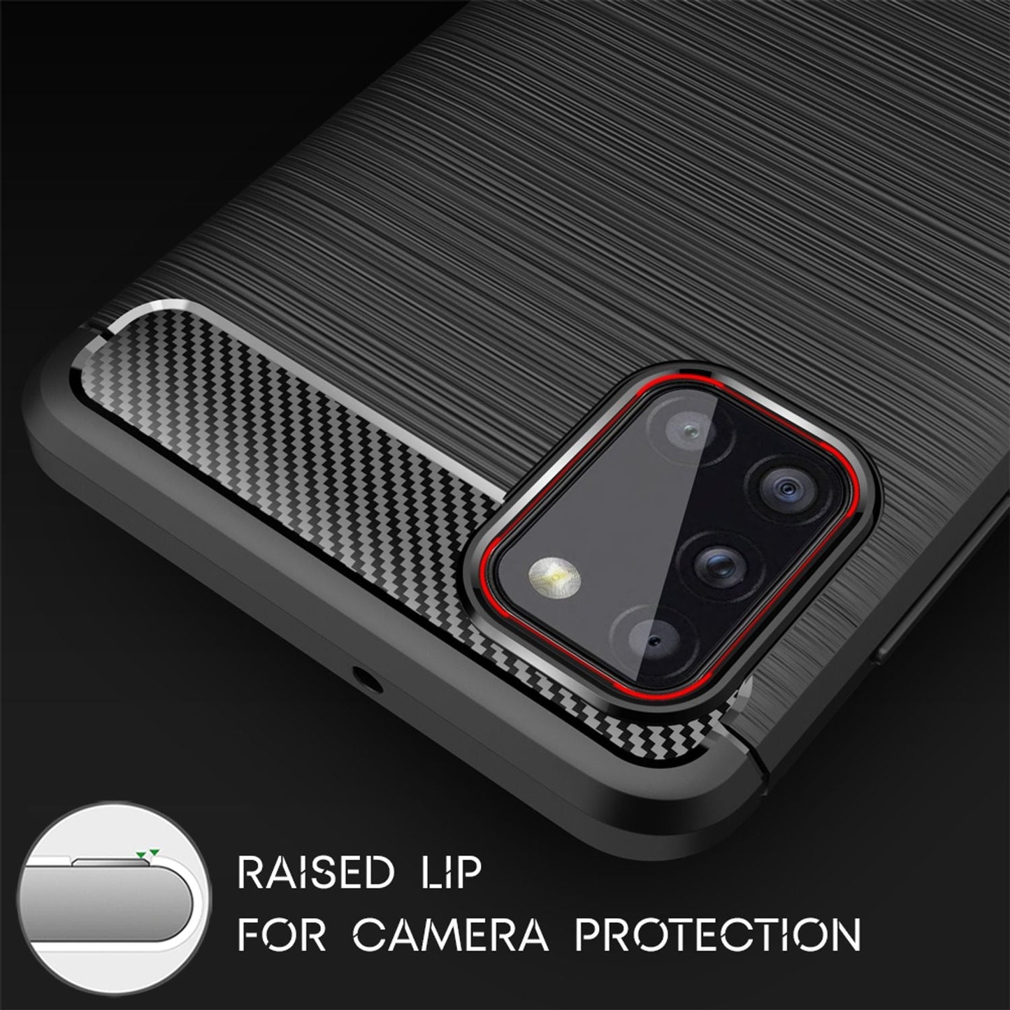 NALIA Design símahulstur fyrir Samsung Galaxy A31, kolefnisútlit hulstur með stuðara