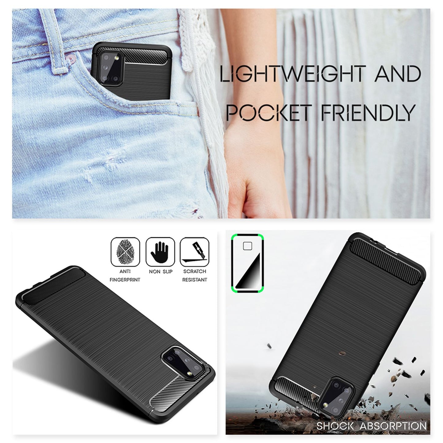 NALIA Design símahulstur fyrir Samsung Galaxy A31, kolefnisútlit hulstur með stuðara