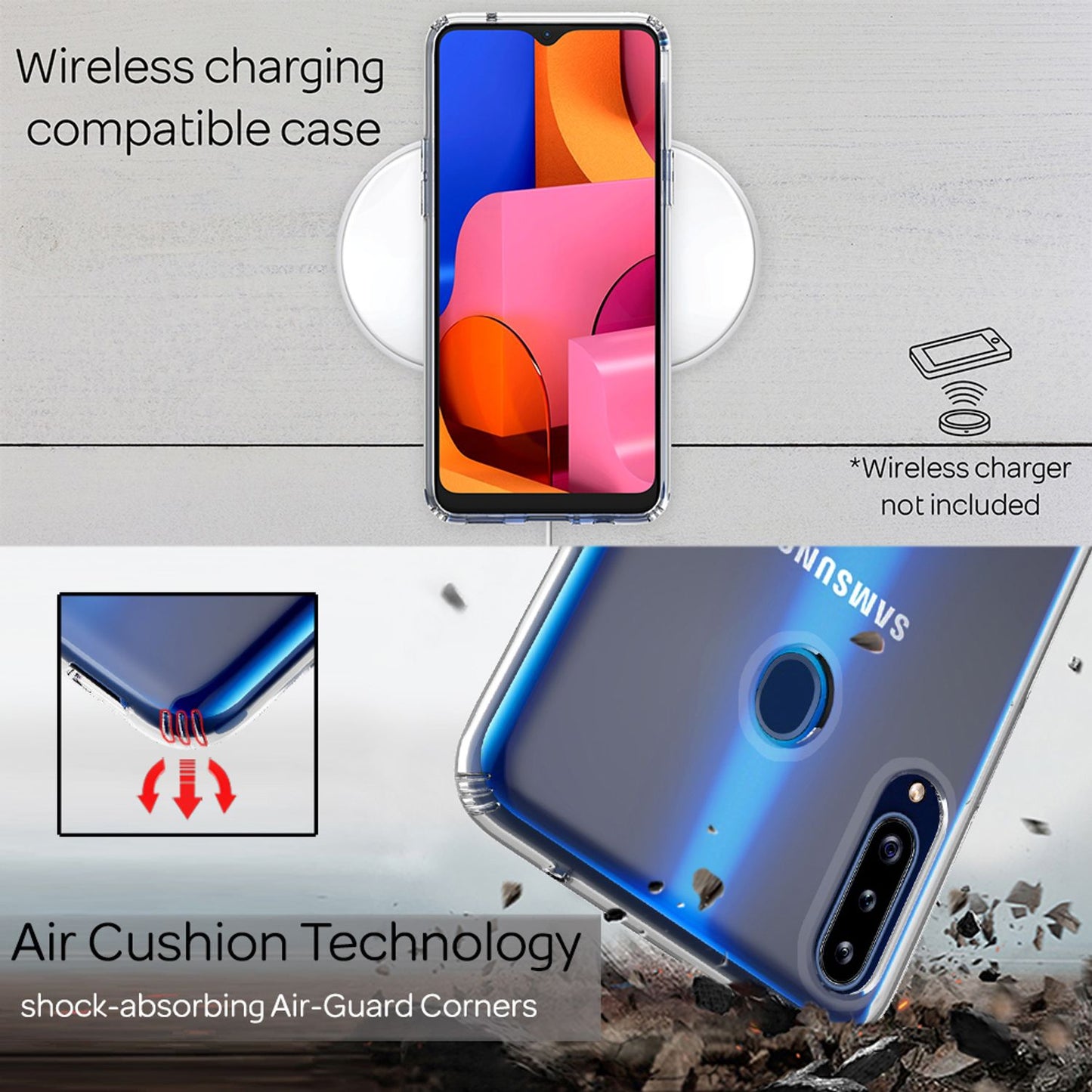 NALIA Clear Phone Case for Samsung Galaxy A20s, Clear Case Cover Protective Case