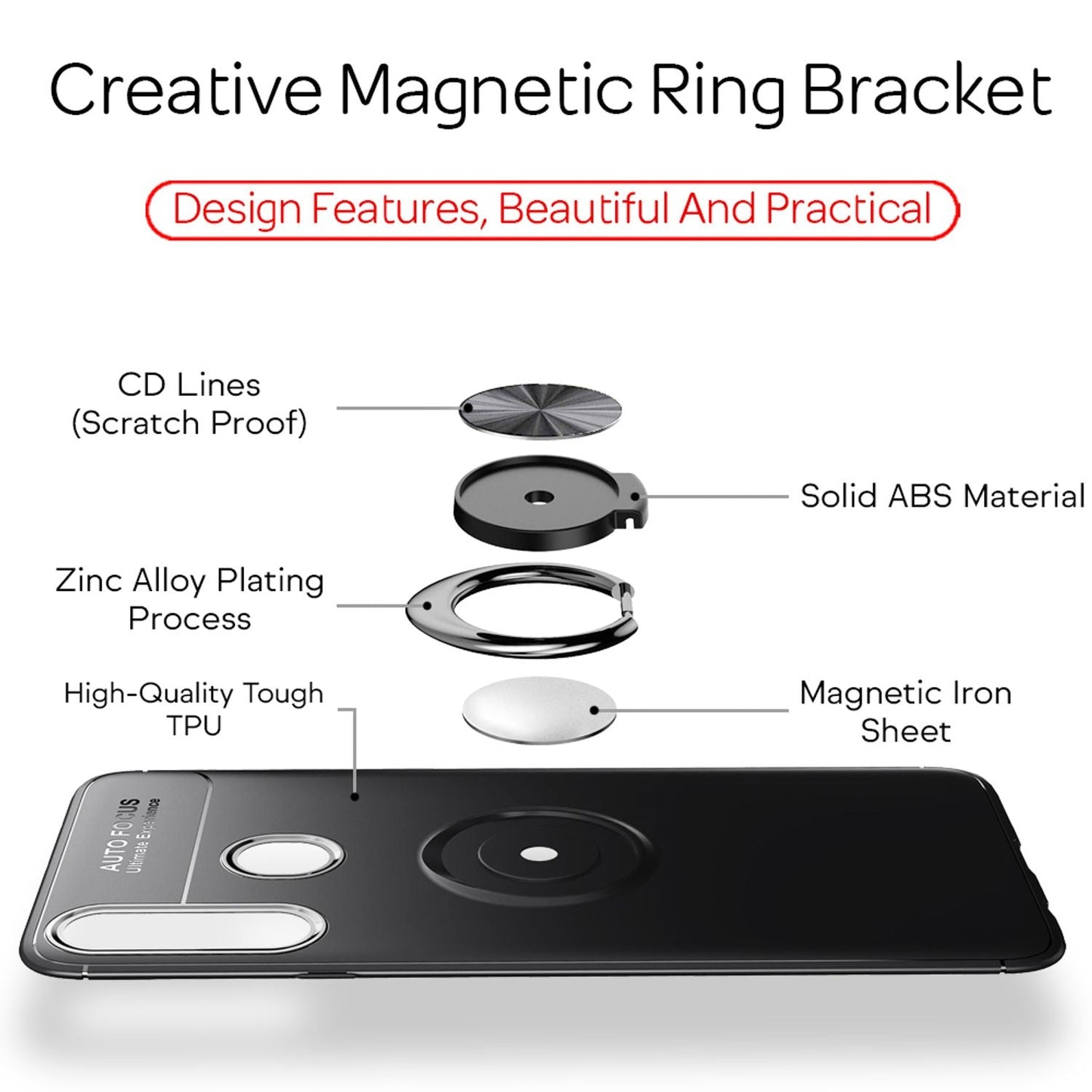 NALIA Ring símahulstur fyrir Samsung Galaxy A20s, verndandi símahulstur með stuðara